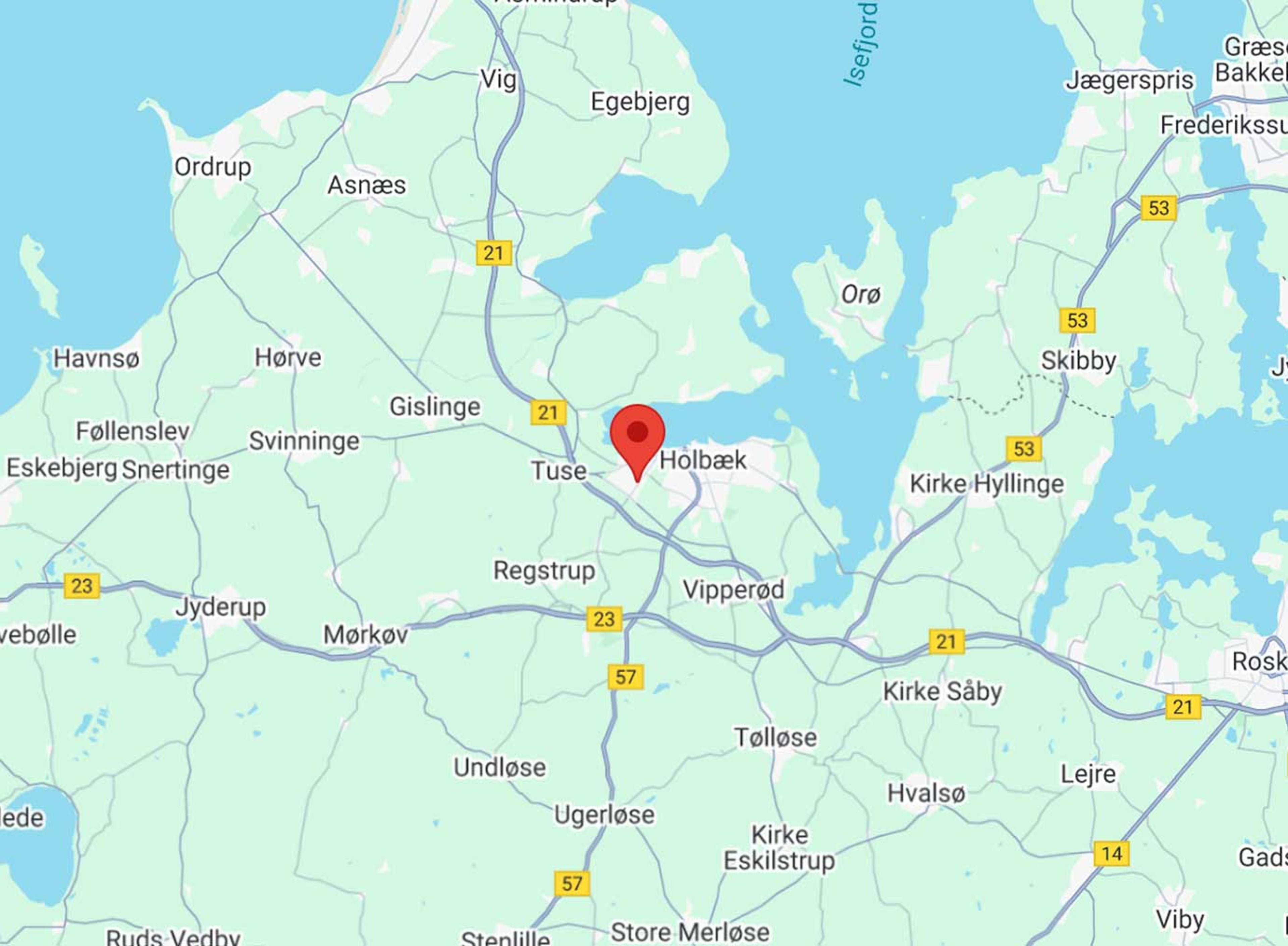 Google maps kort over Holbæk