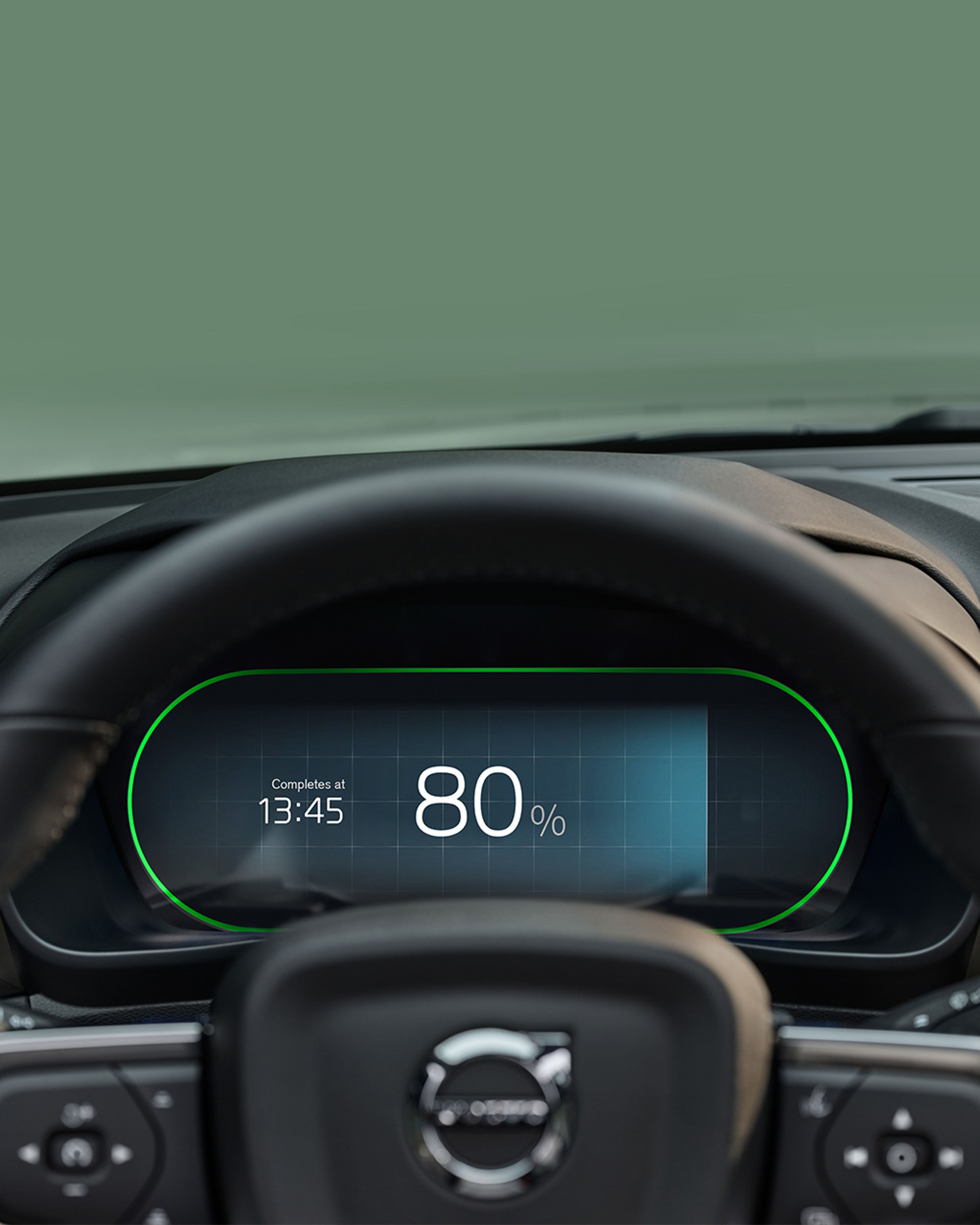 Het dashboard van een Volvo EX40 toont een laadpercentage van 80%.