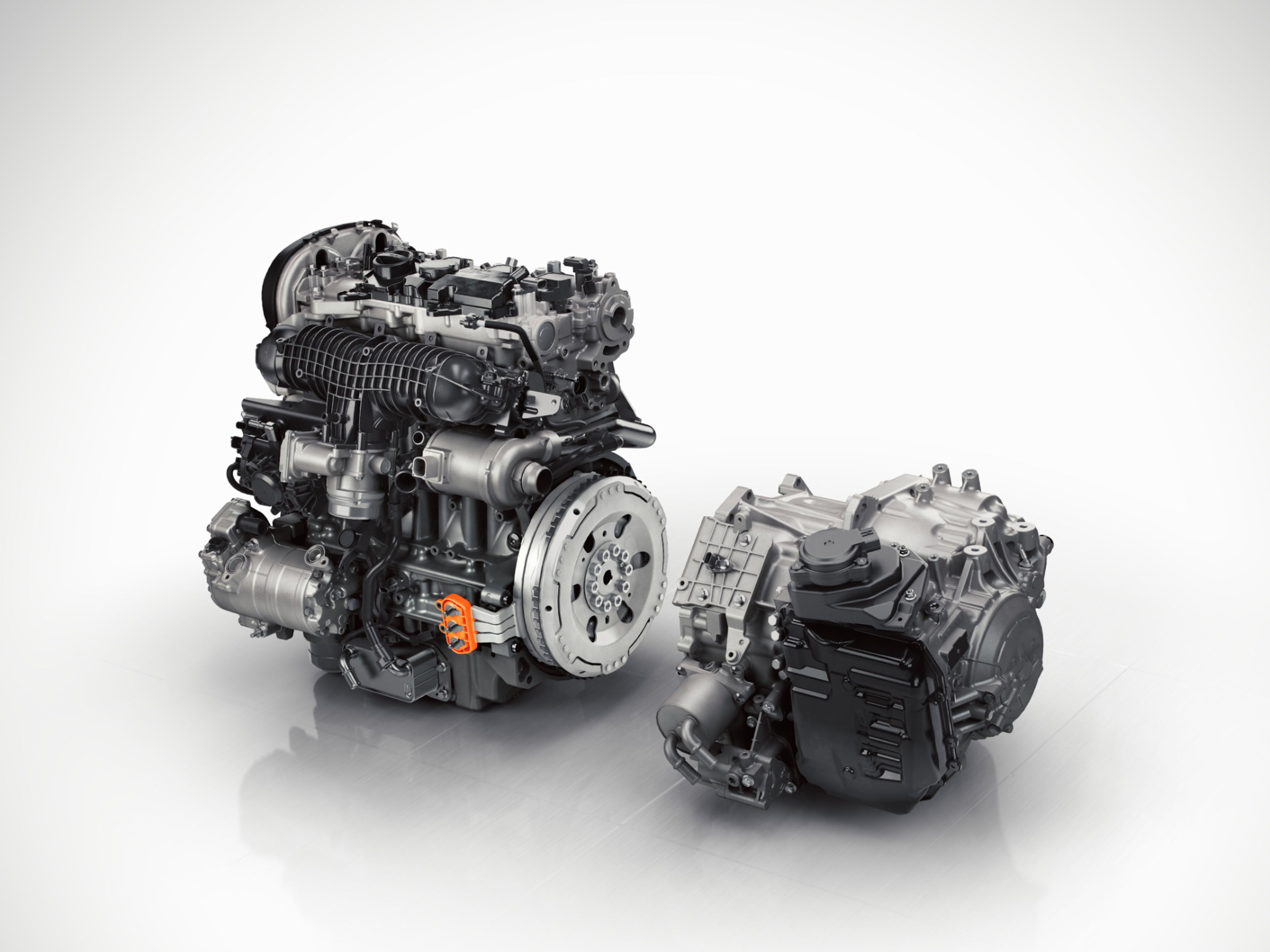 Abbildung eines Volvo Motorblocks und diverser Ersatzteile
