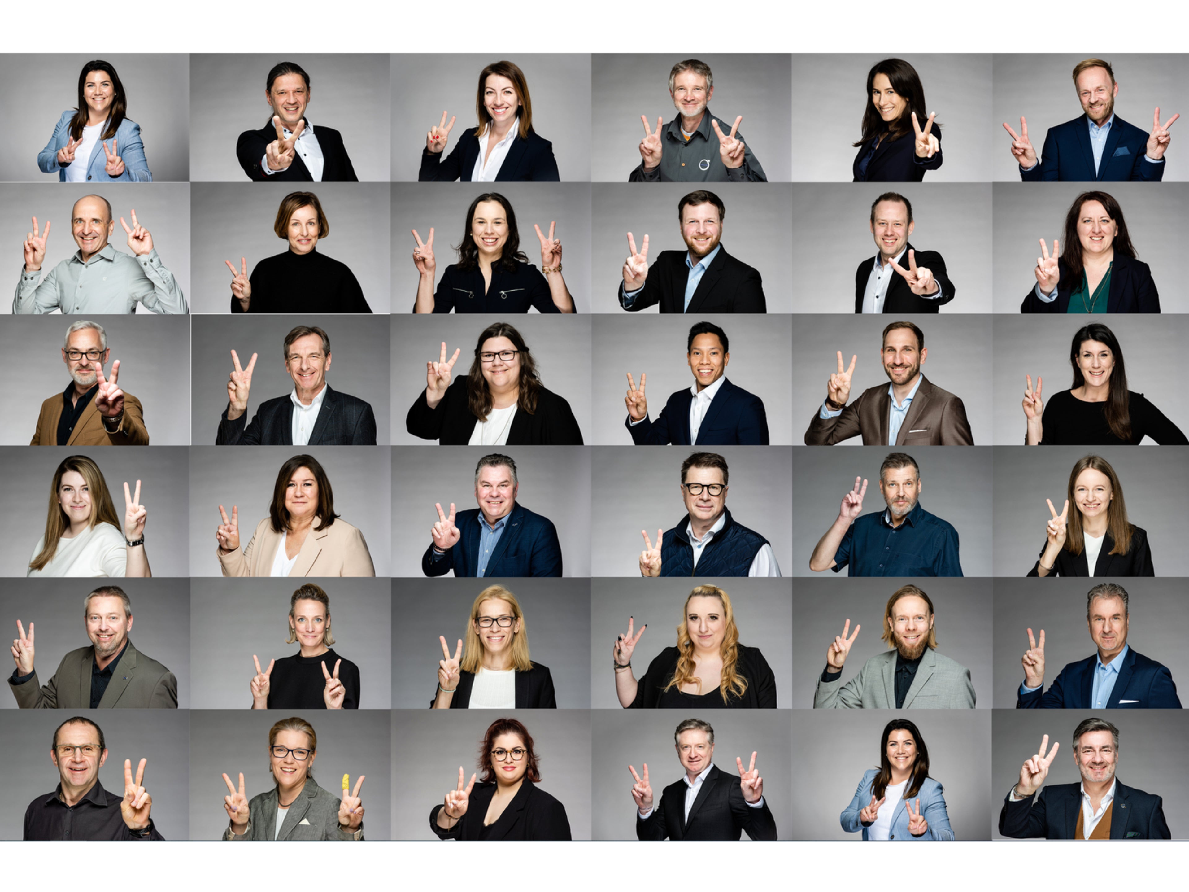 Tabelle mit 36 Fotoportraits von Volvo Car Austria Mitarbeitern