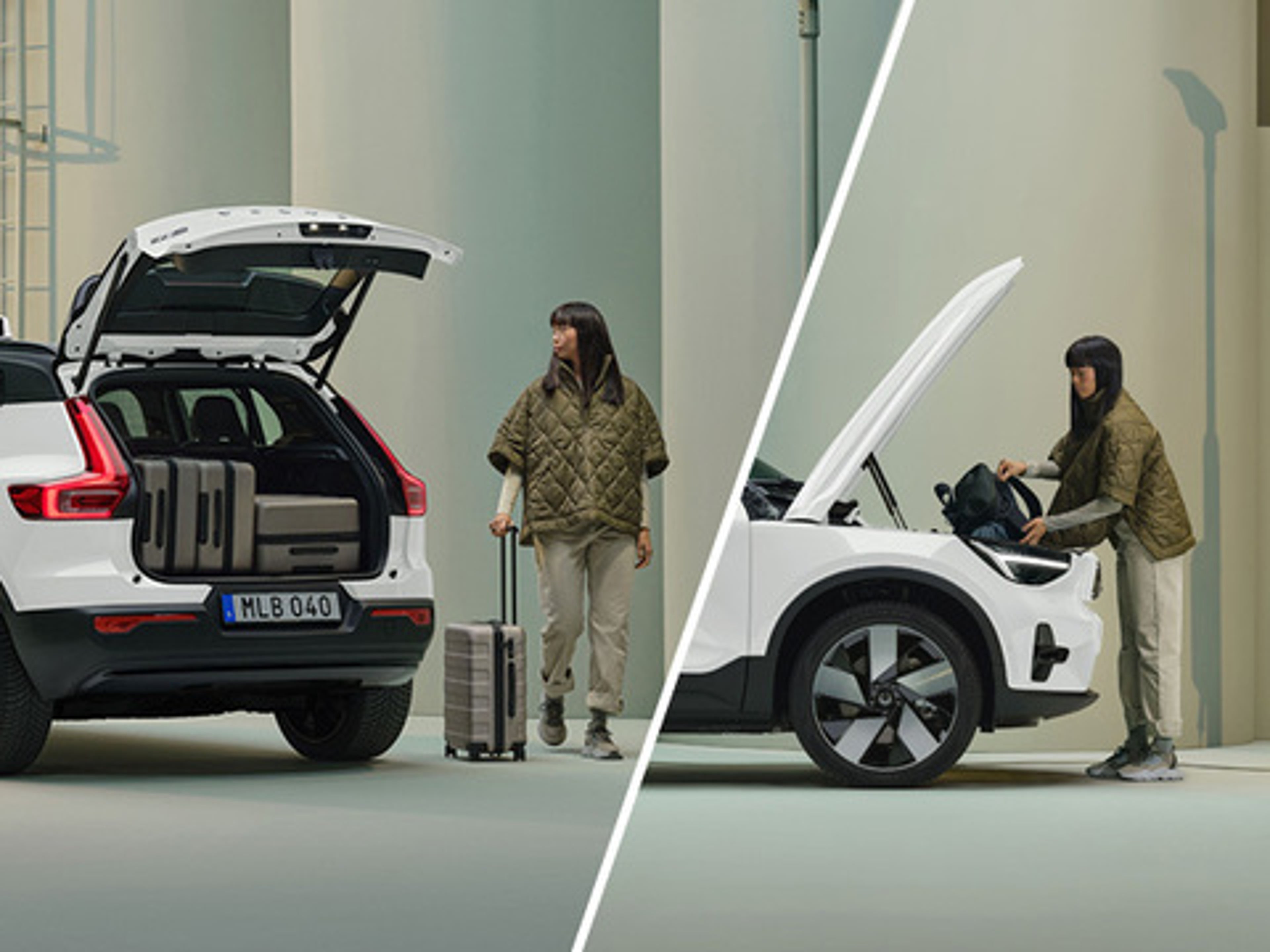 Kvinna lastar Volvo EX40 taxi