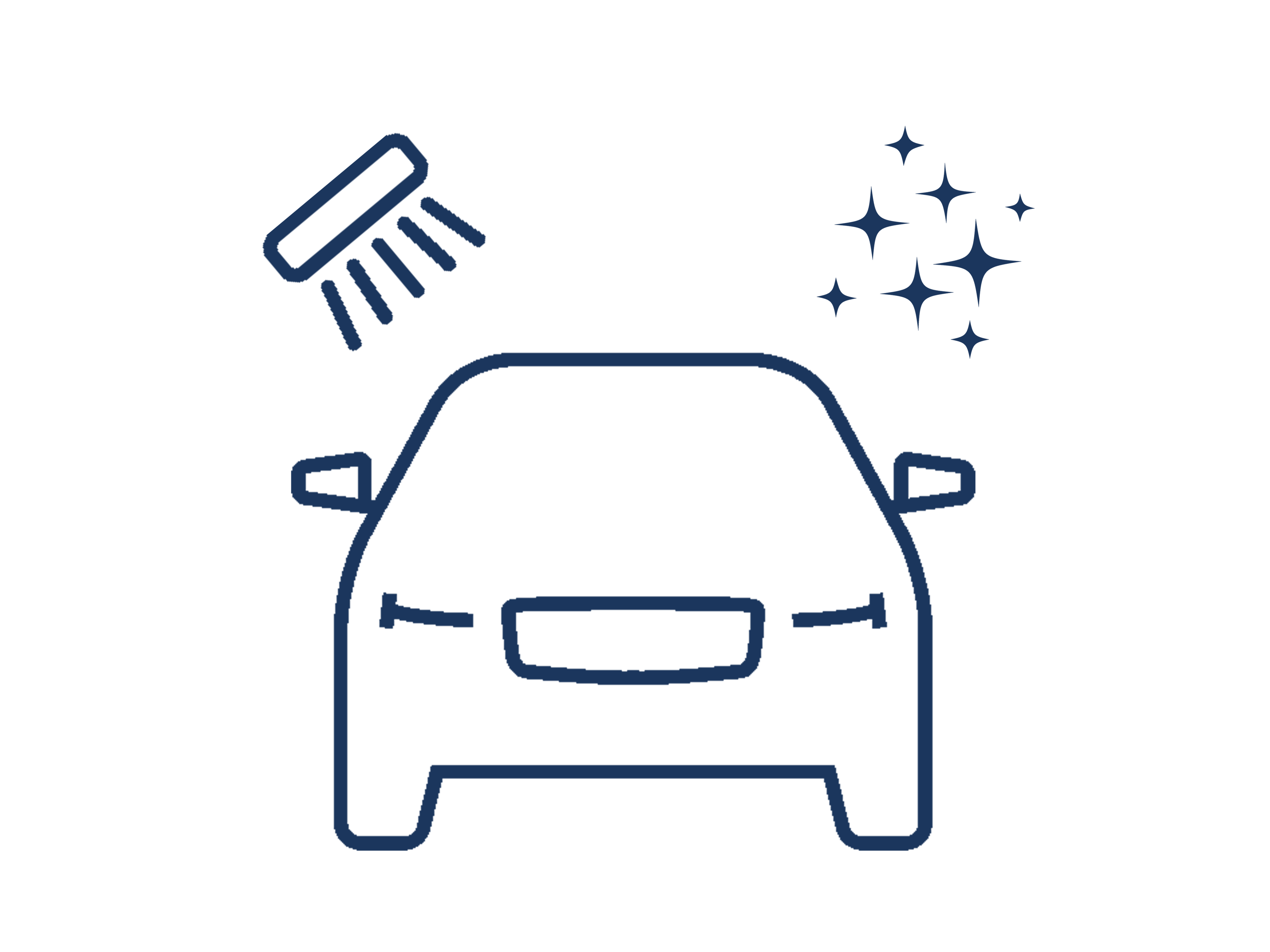 "CarCare" Icon bestehend aus blauen Konturen, die ein Auto mit Waschgang gezeigt wird.