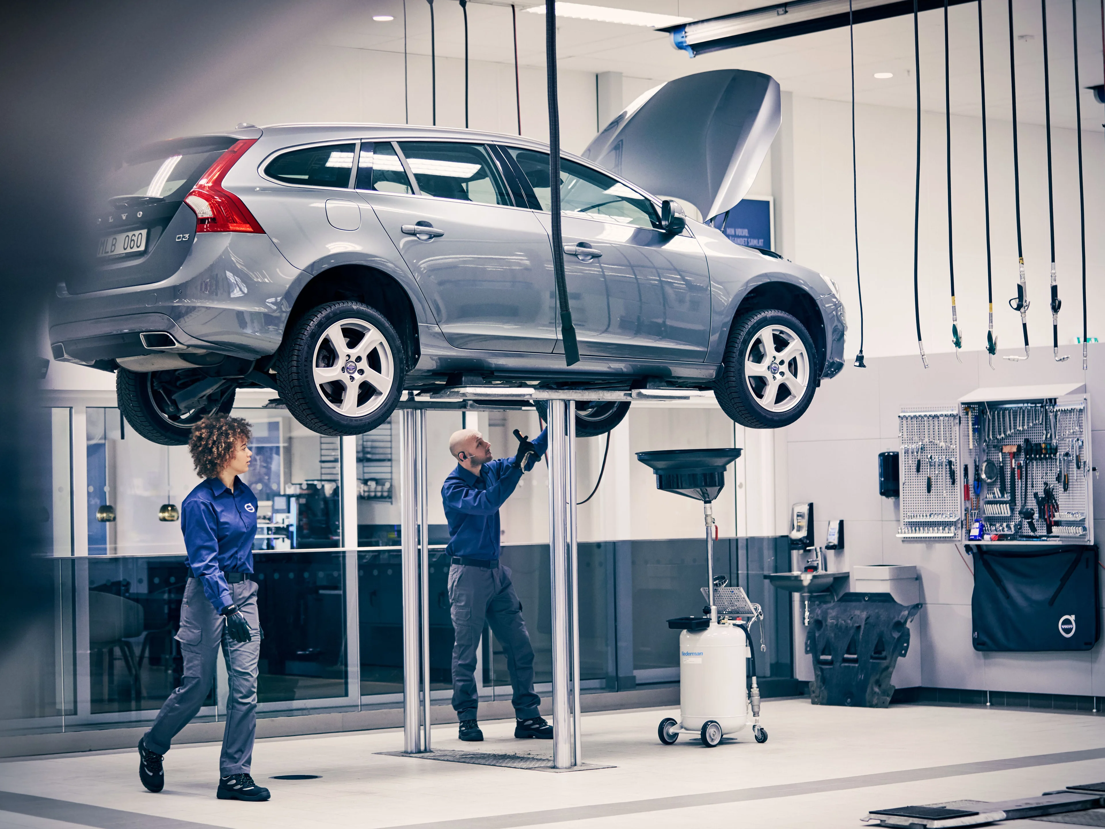 A Volvo being serviced