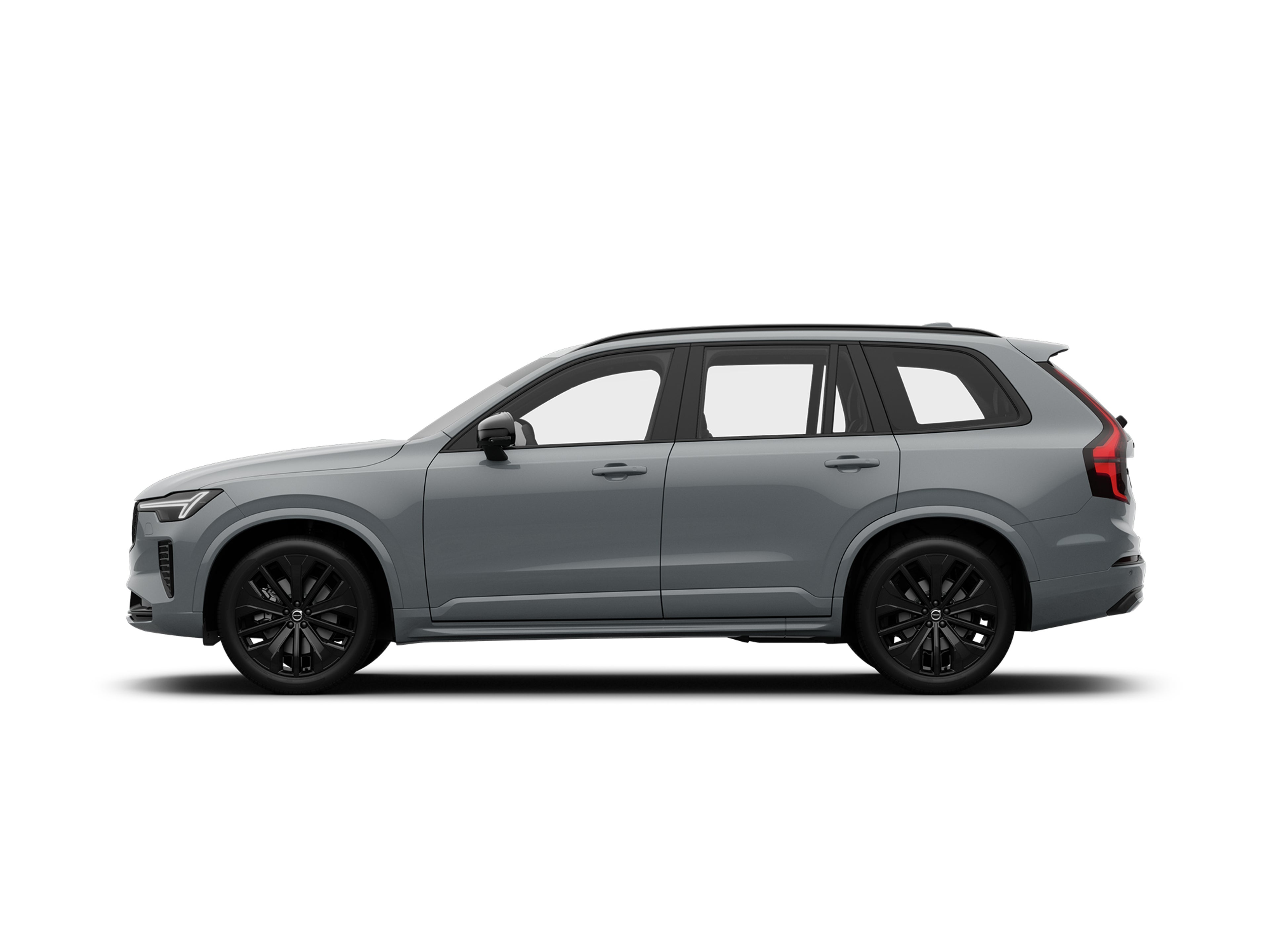 Seitliche Ansicht eines Volvo XC90 Black Edition Mild-Hybrid in Vapour Grey