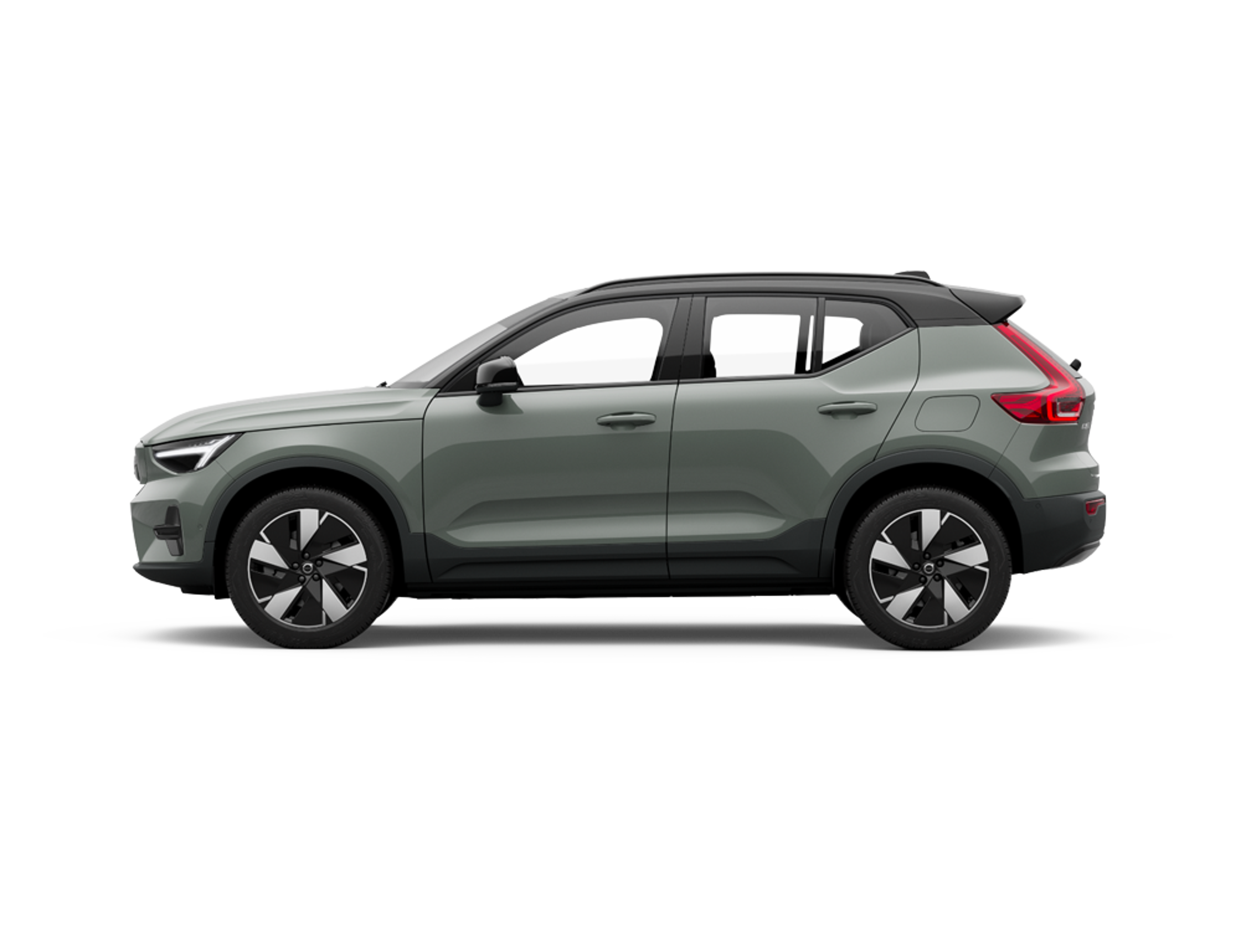 Vue lateral de la Volvo EX40 en Sage Green