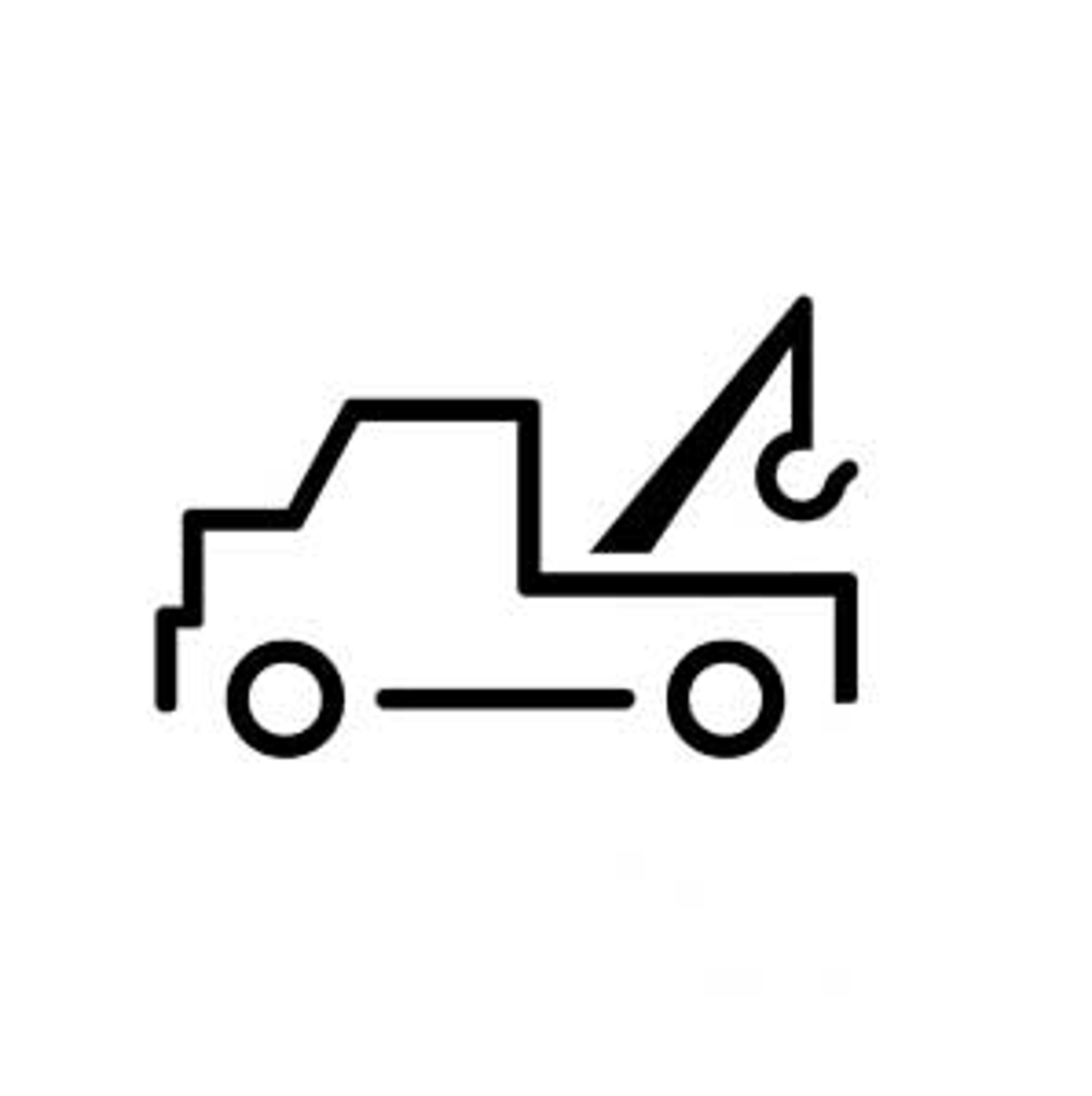 Et ikon af en vejtransporter med krog til bugsering af biler
