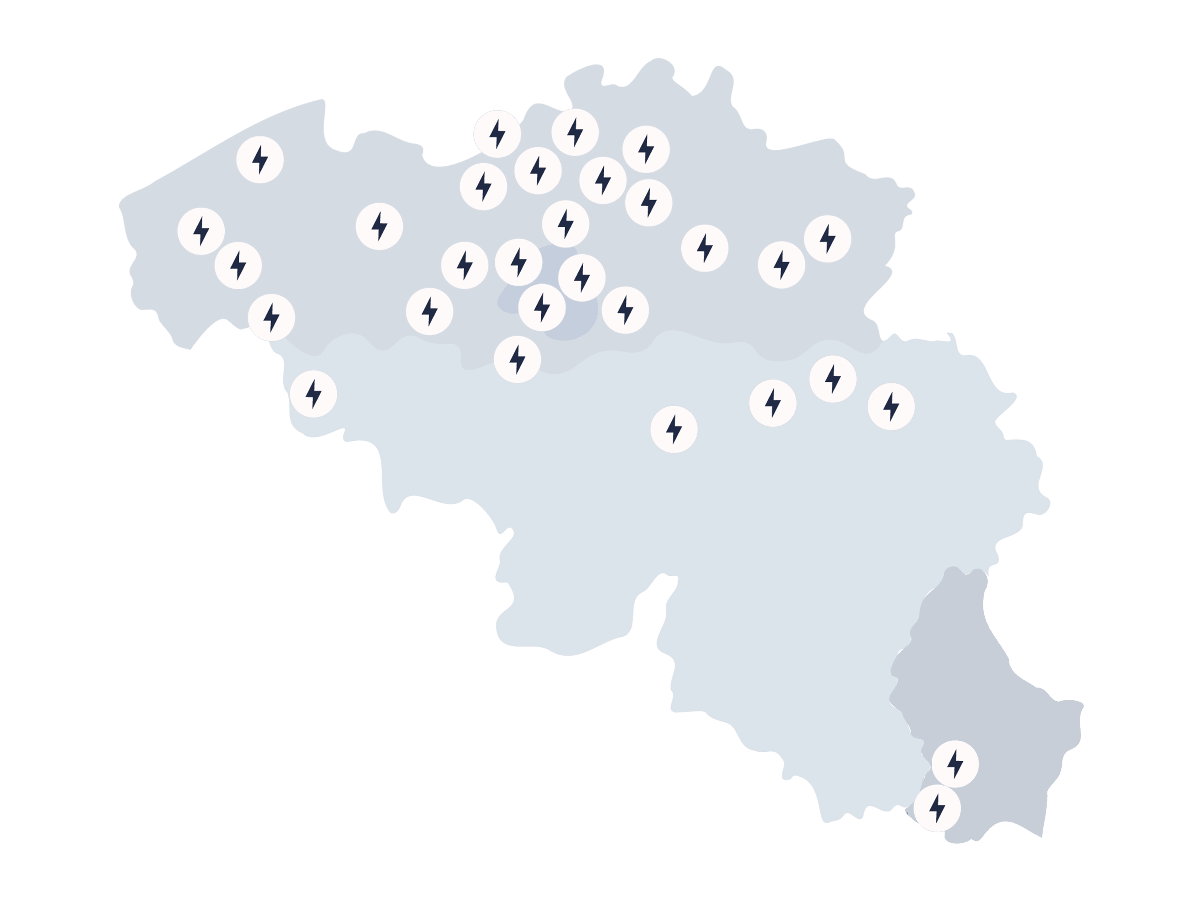 Carte de tous les emplacements de recharge Volvo en Belgique et au Luxembourg.