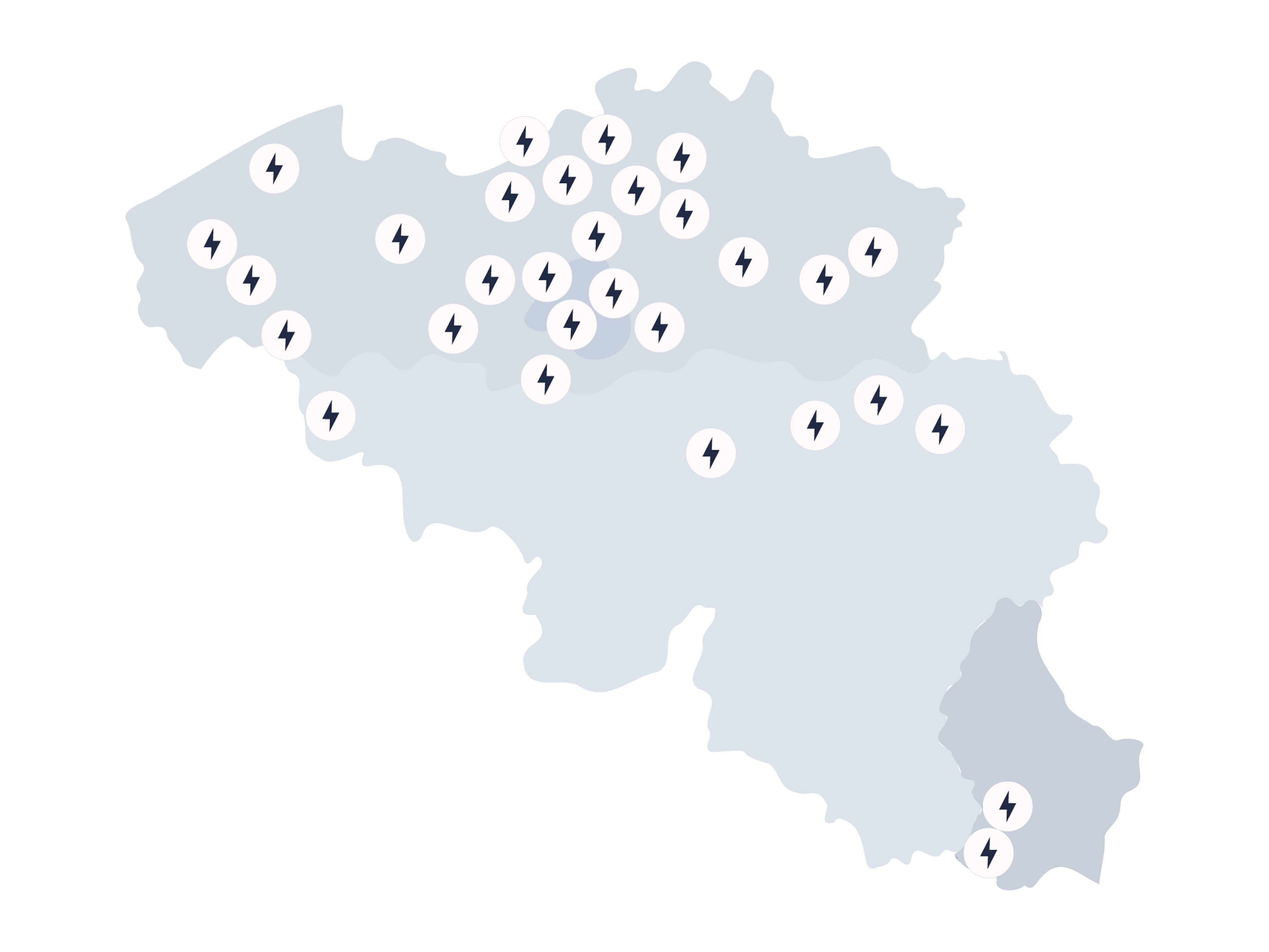 Kaart van alle Volvo Charging-locaties in België en Luxemburg.