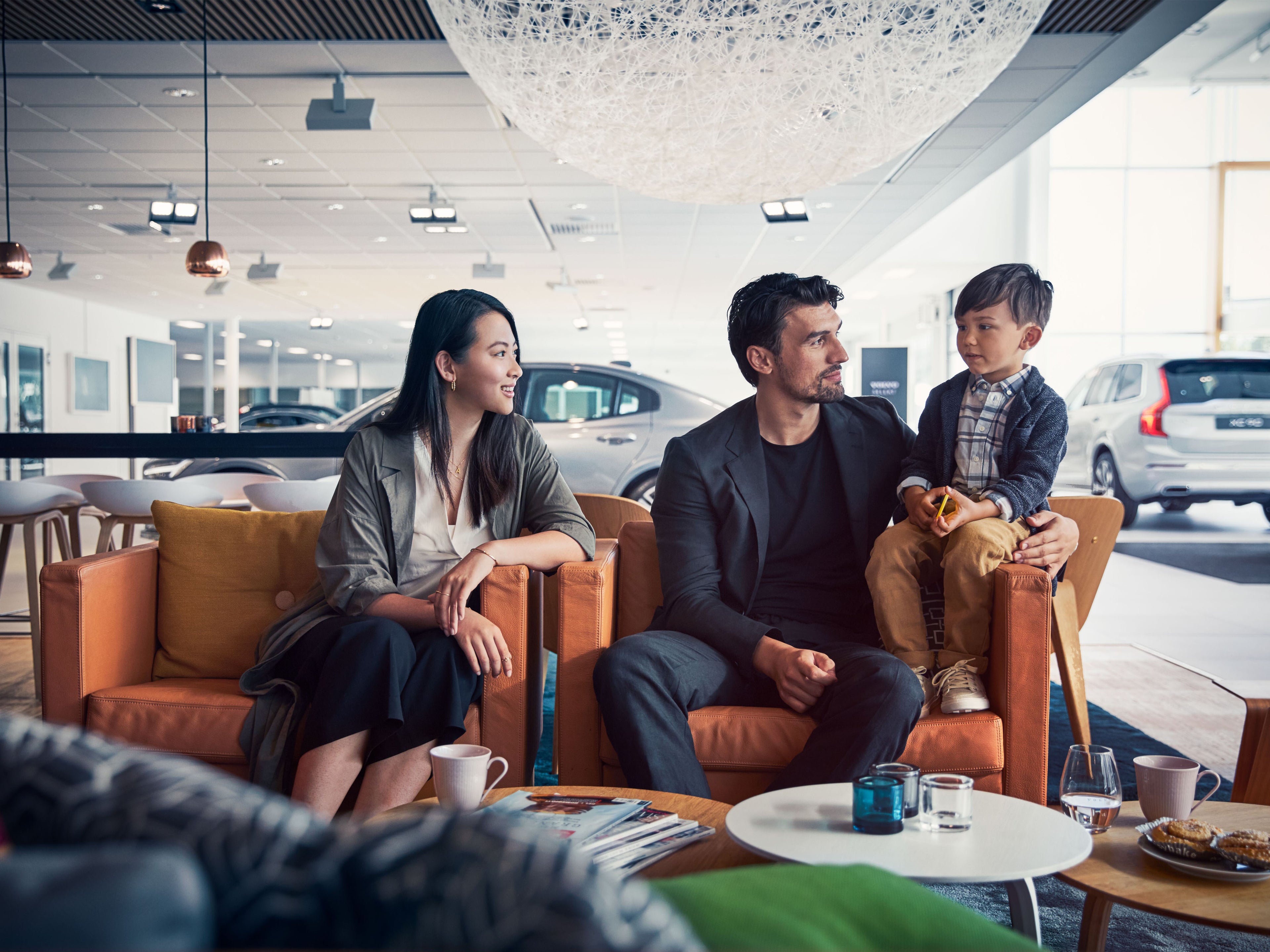 Family in a Volvo lounge