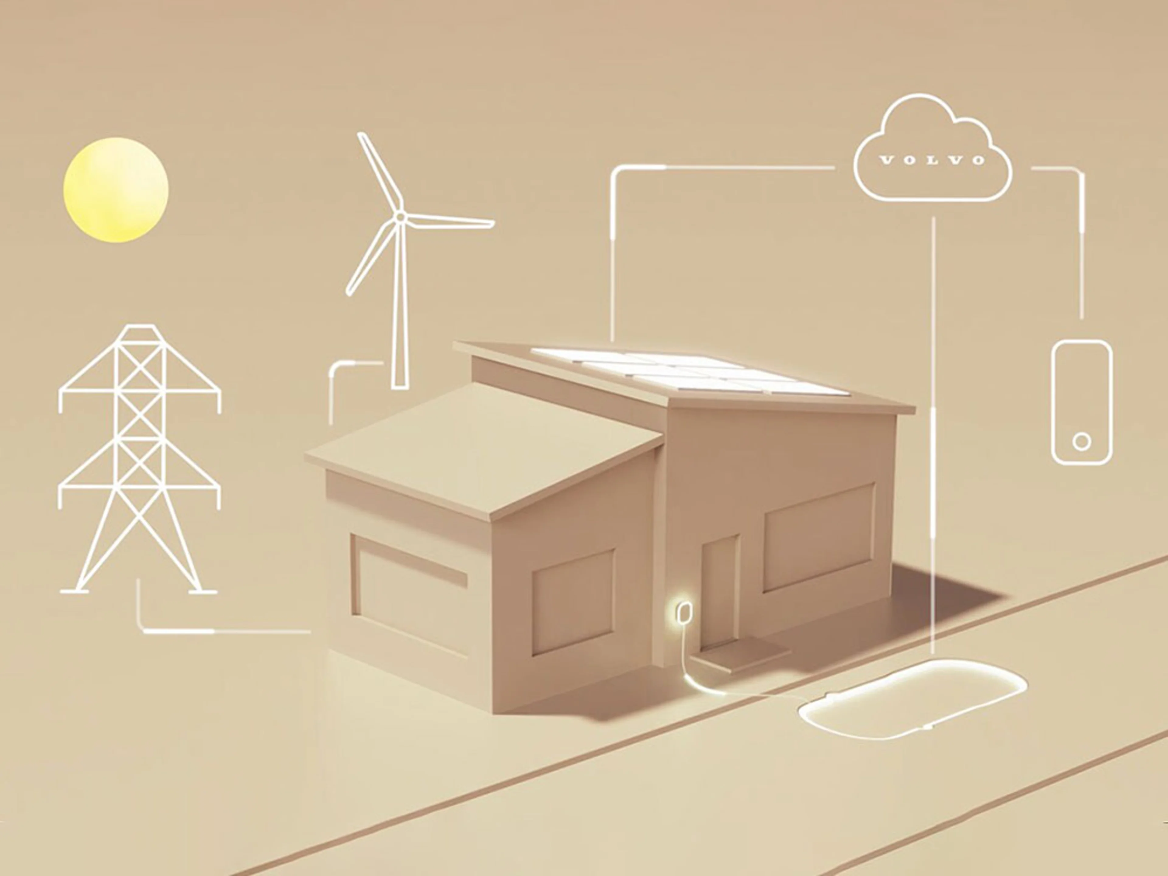 Illustration d'une maison échangeant de l'énergie avec une voiture électrique.