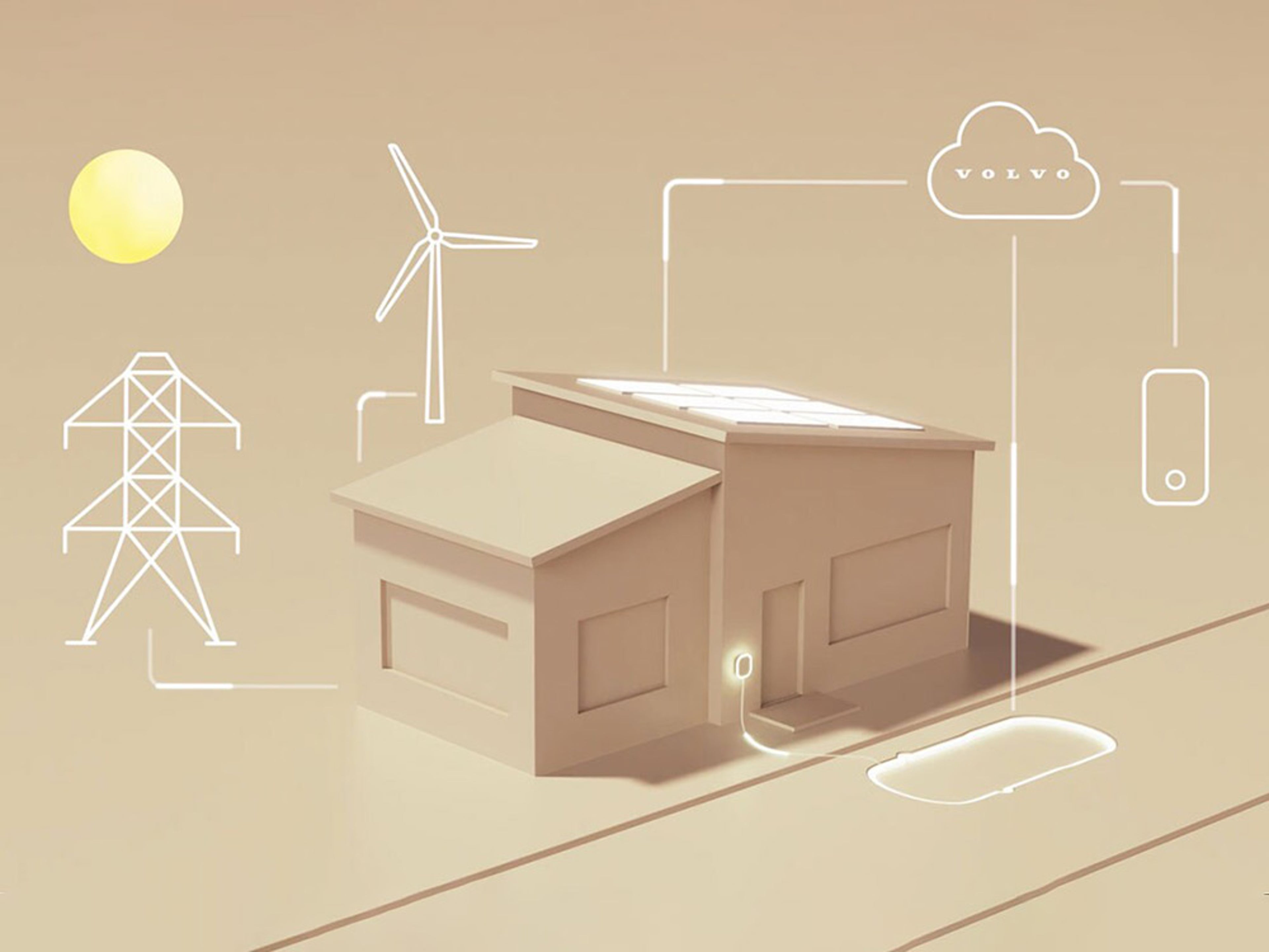 Illustration d'une maison échangeant de l'énergie avec une voiture électrique.