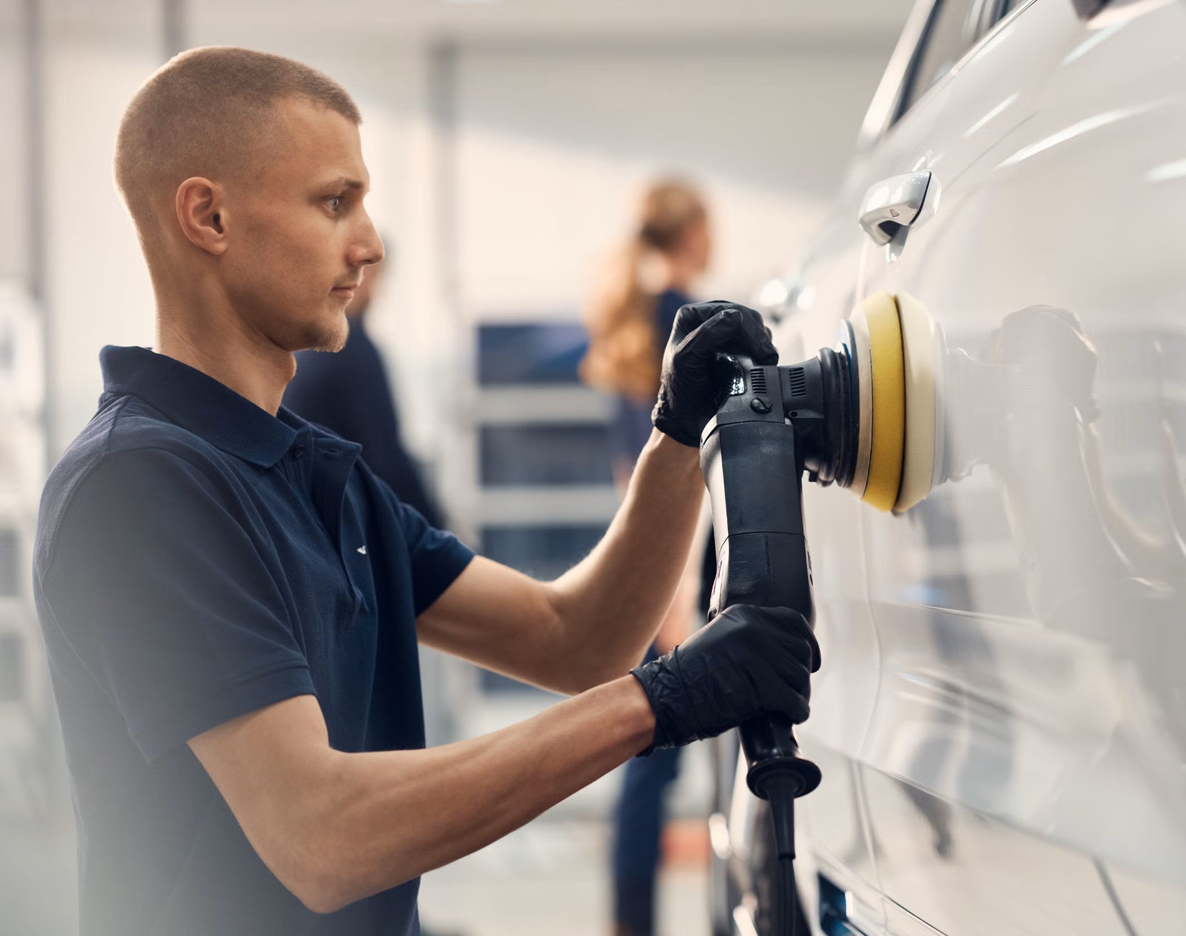 Man polishing car