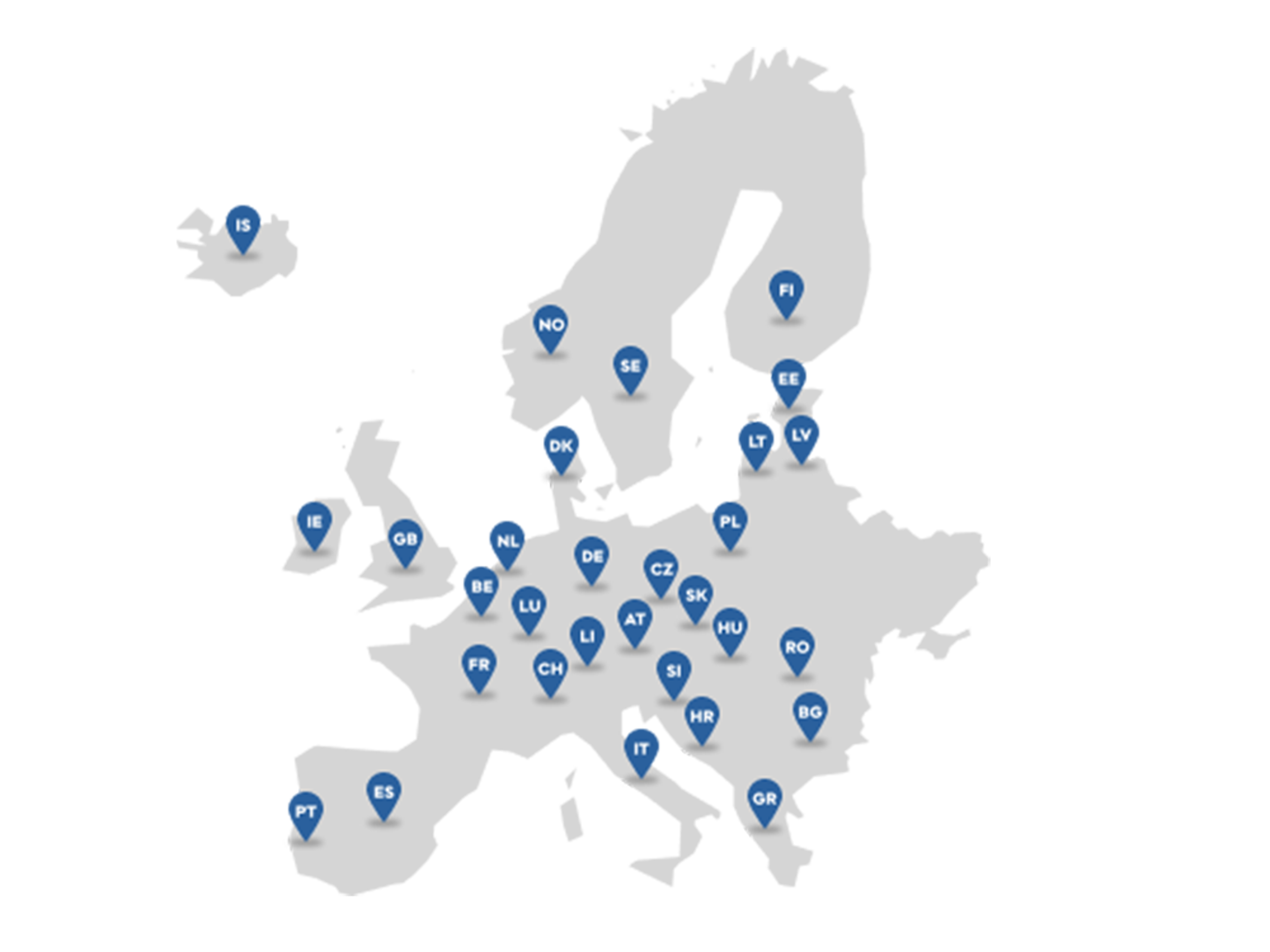 Carte de l'Europe avec les bornes de recharge Volvo