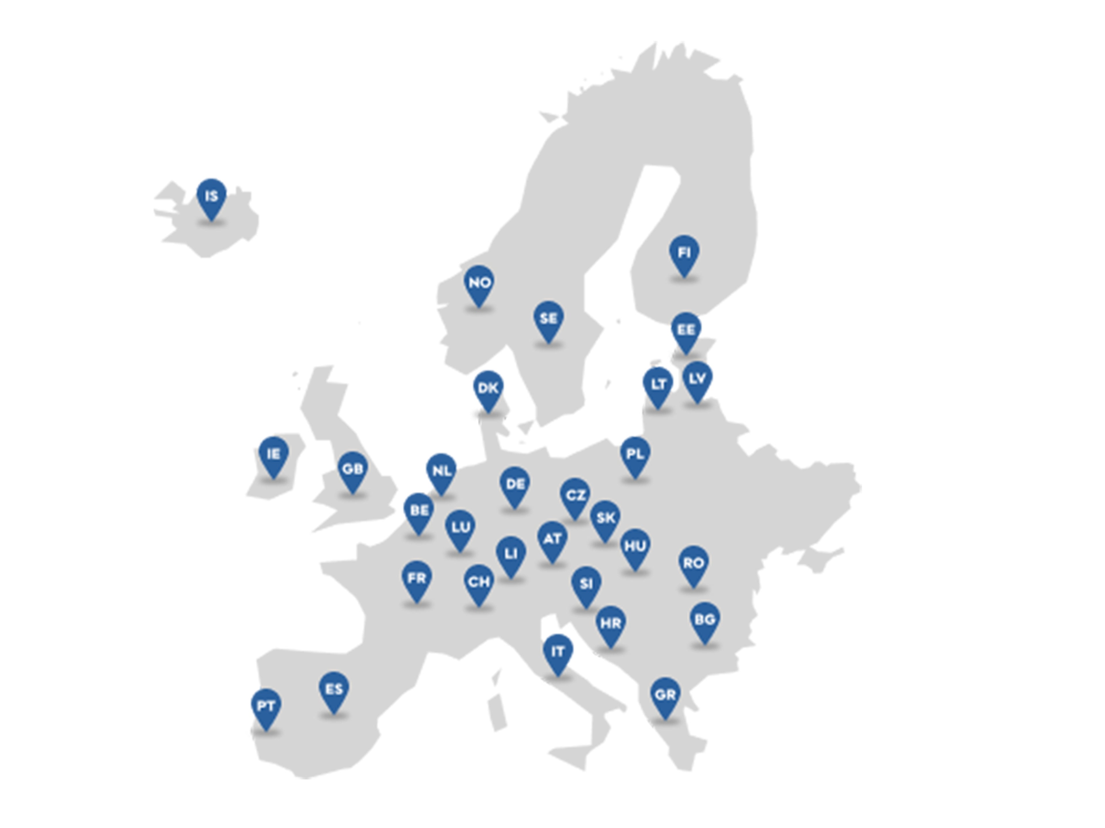 Carte Européenne avec les pays avec des bornes de recharge