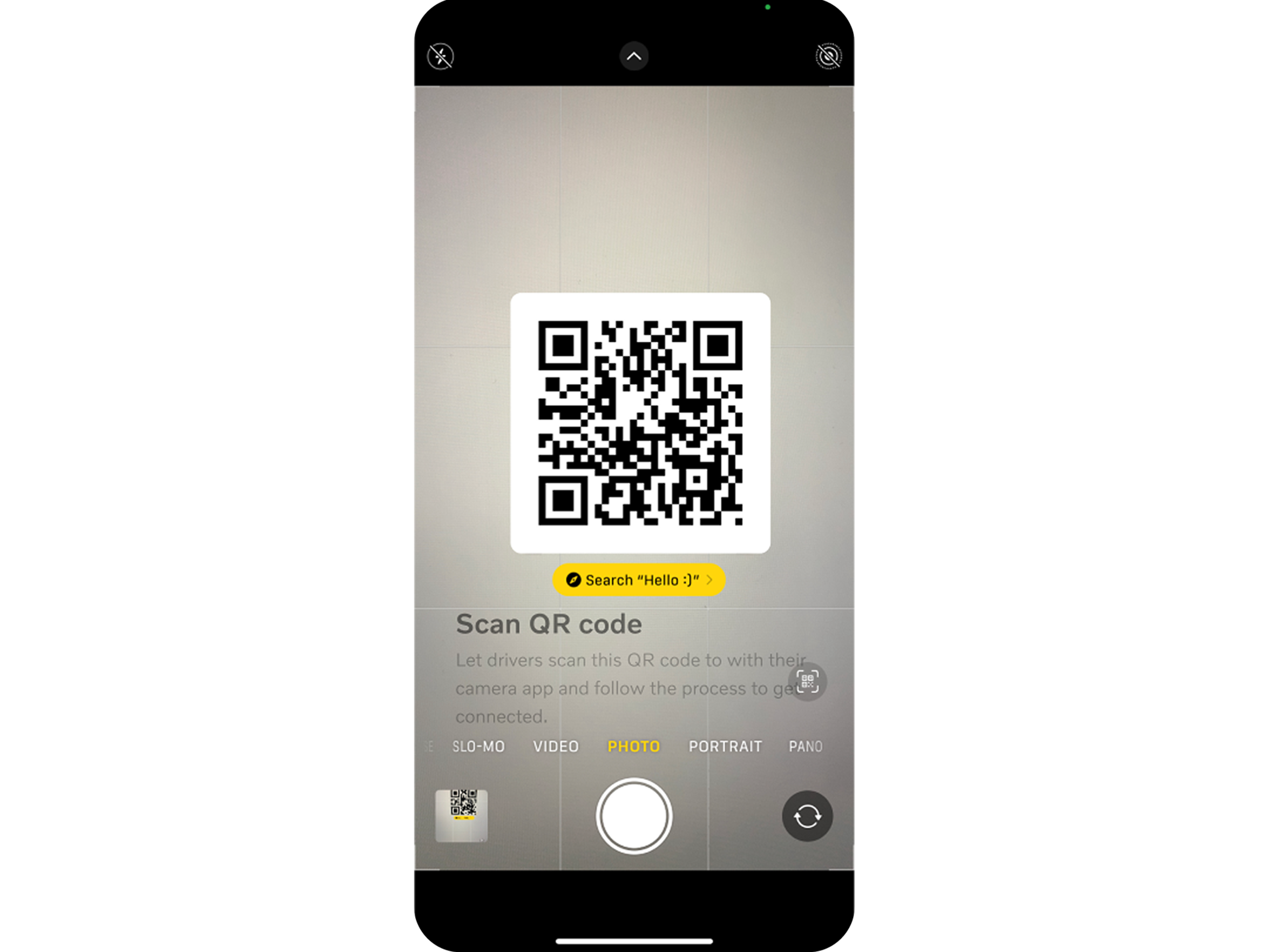 Capture d’écran de l’application Volvo Cars montrant le QR code d’appairage au véhicule