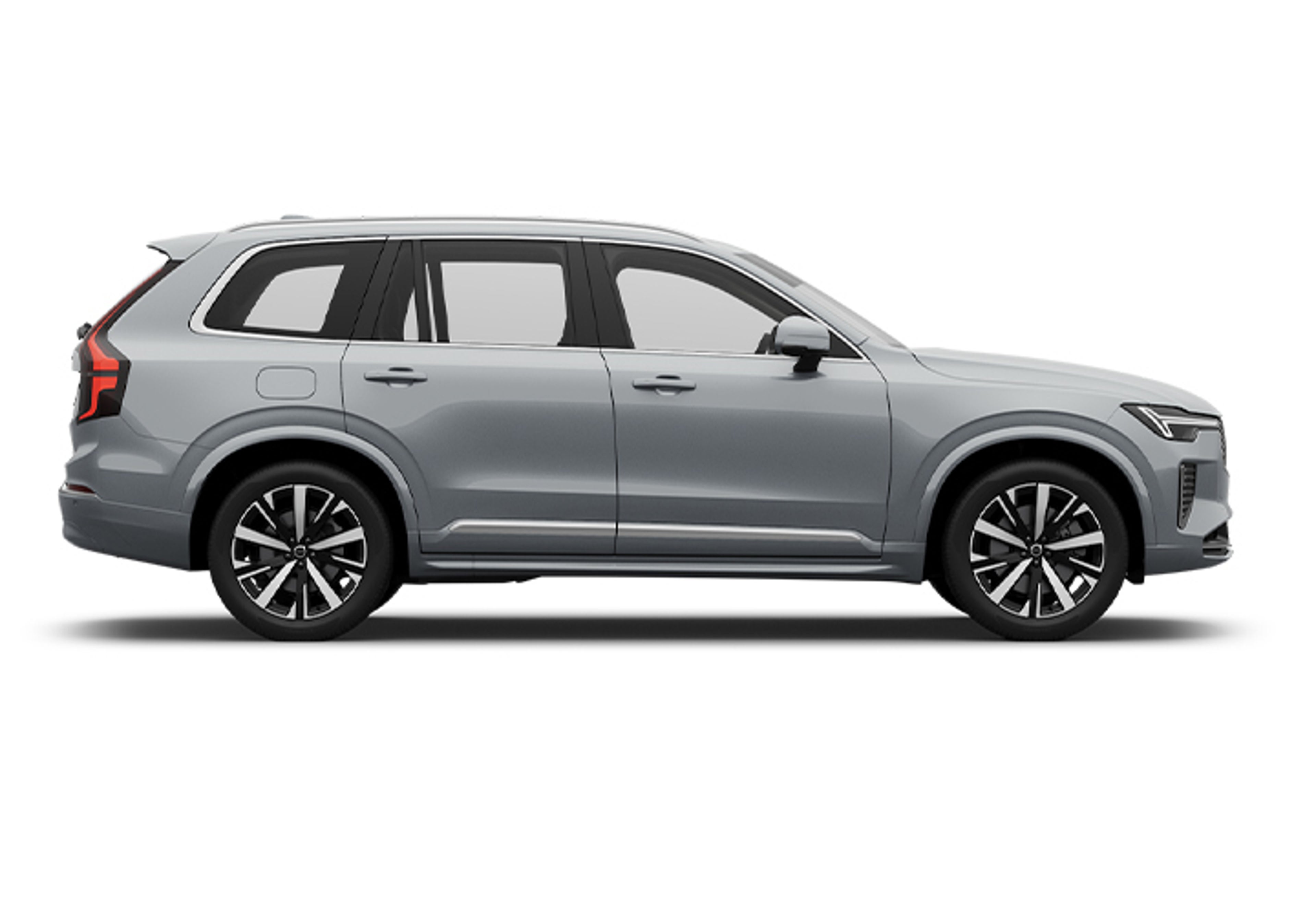 Ein grauer Volvo XC90 SUV auf weißem Hintergrund.