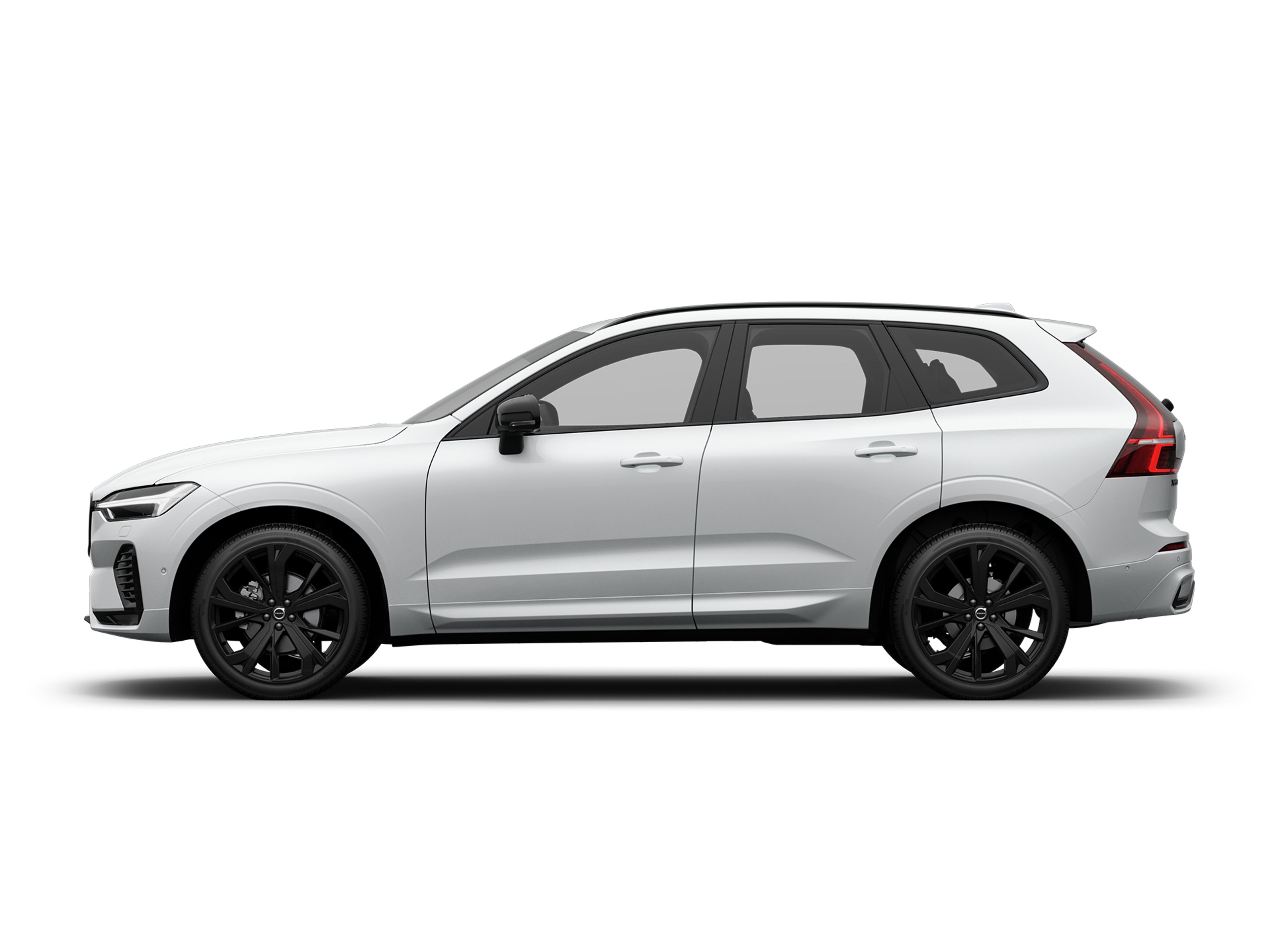 Seitliche Ansicht eines Volvo XC60 Black Edition Mild-Hybrid in Crystal White