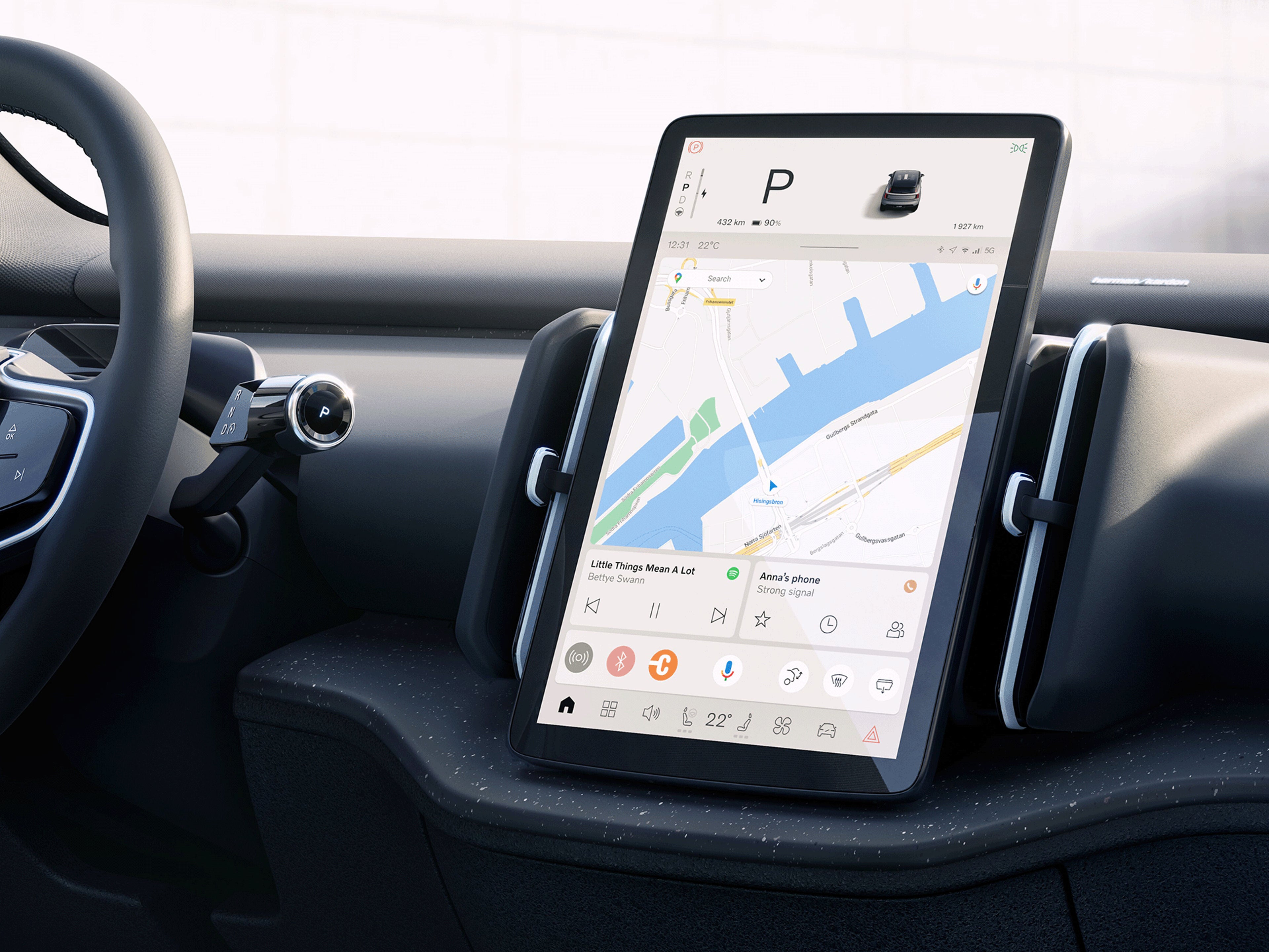 Close Up der Volvo Range Assistant App in einem Volvo.
