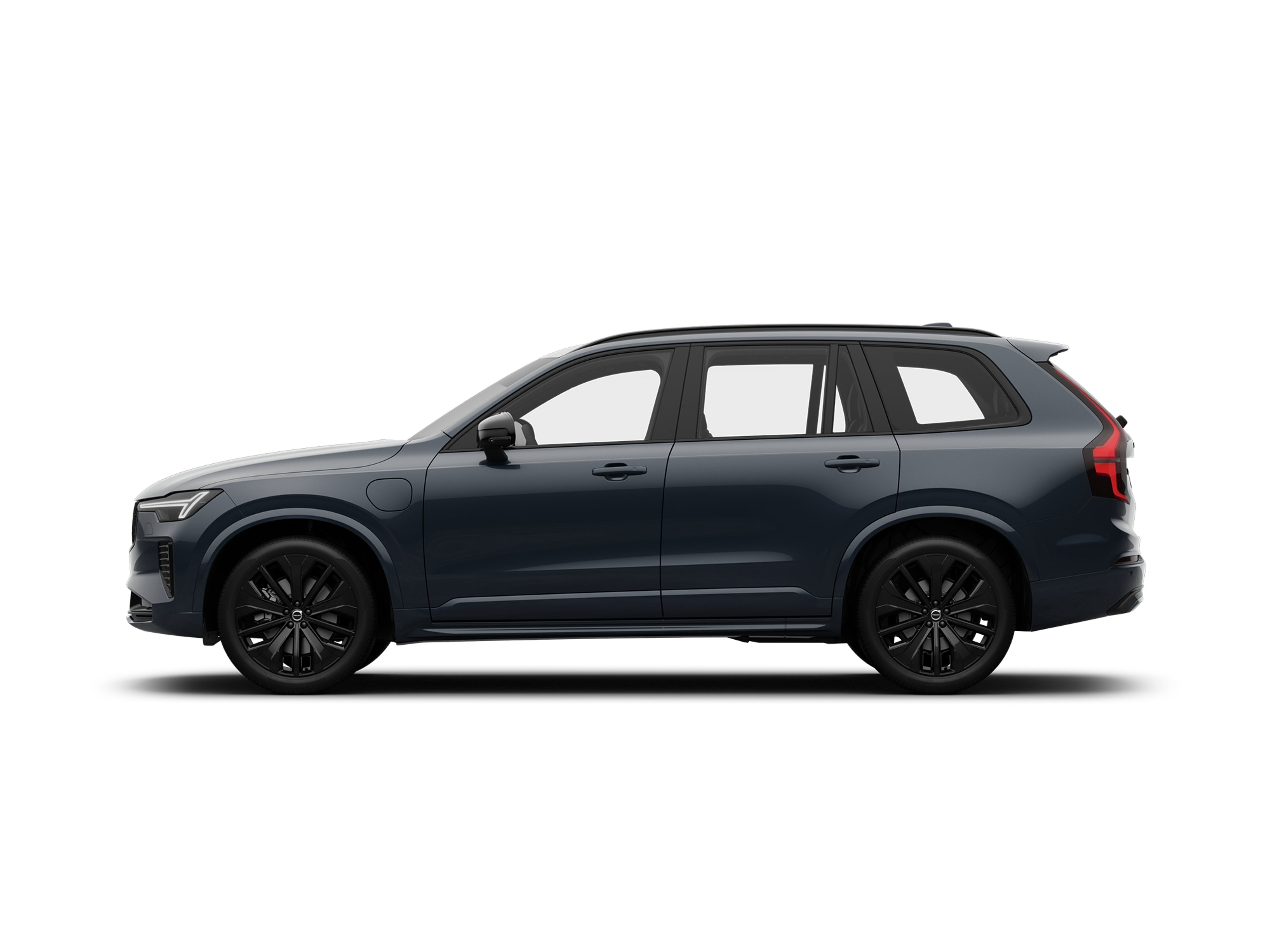 Seitliche Ansicht eines Volvo XC90 Black Edition Plug-in Hybrid in Denim Blue