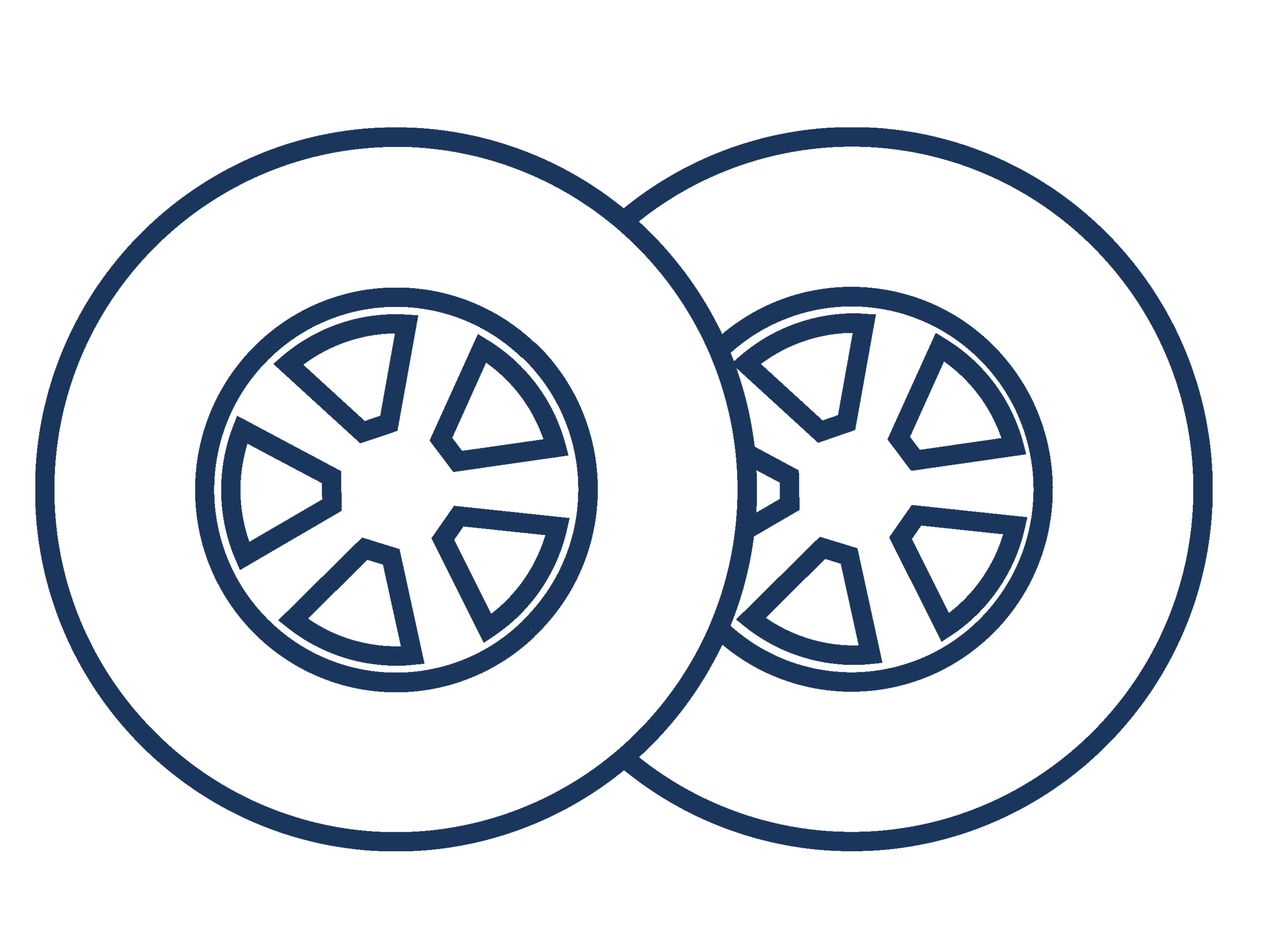 Icon "Reifenservice", das in blauen Linien zwei Räder zeigt.