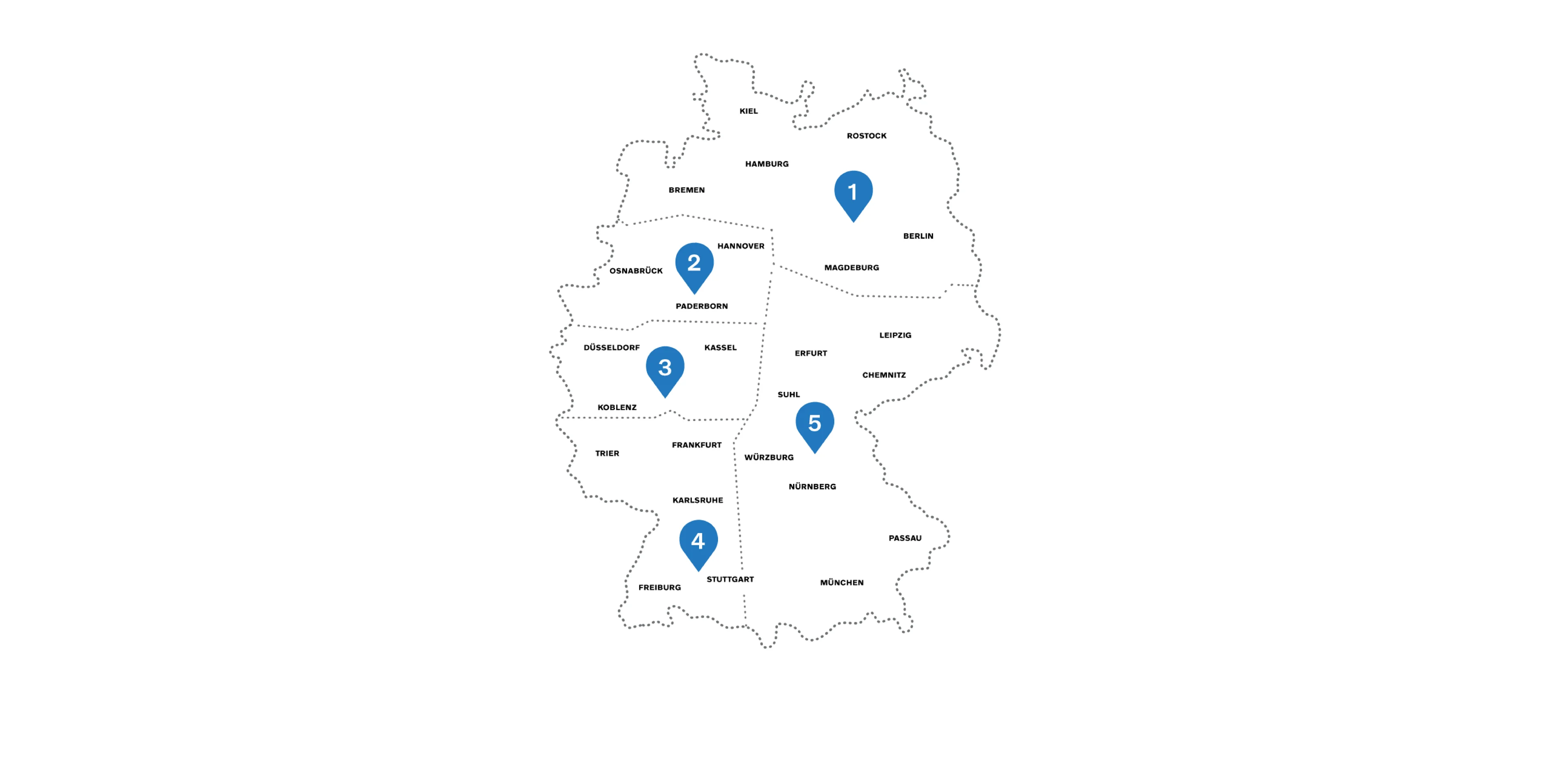 Die Zuständigkeitsbereich der Volvo Distriktleiter auf einer Deutschlandkarte.