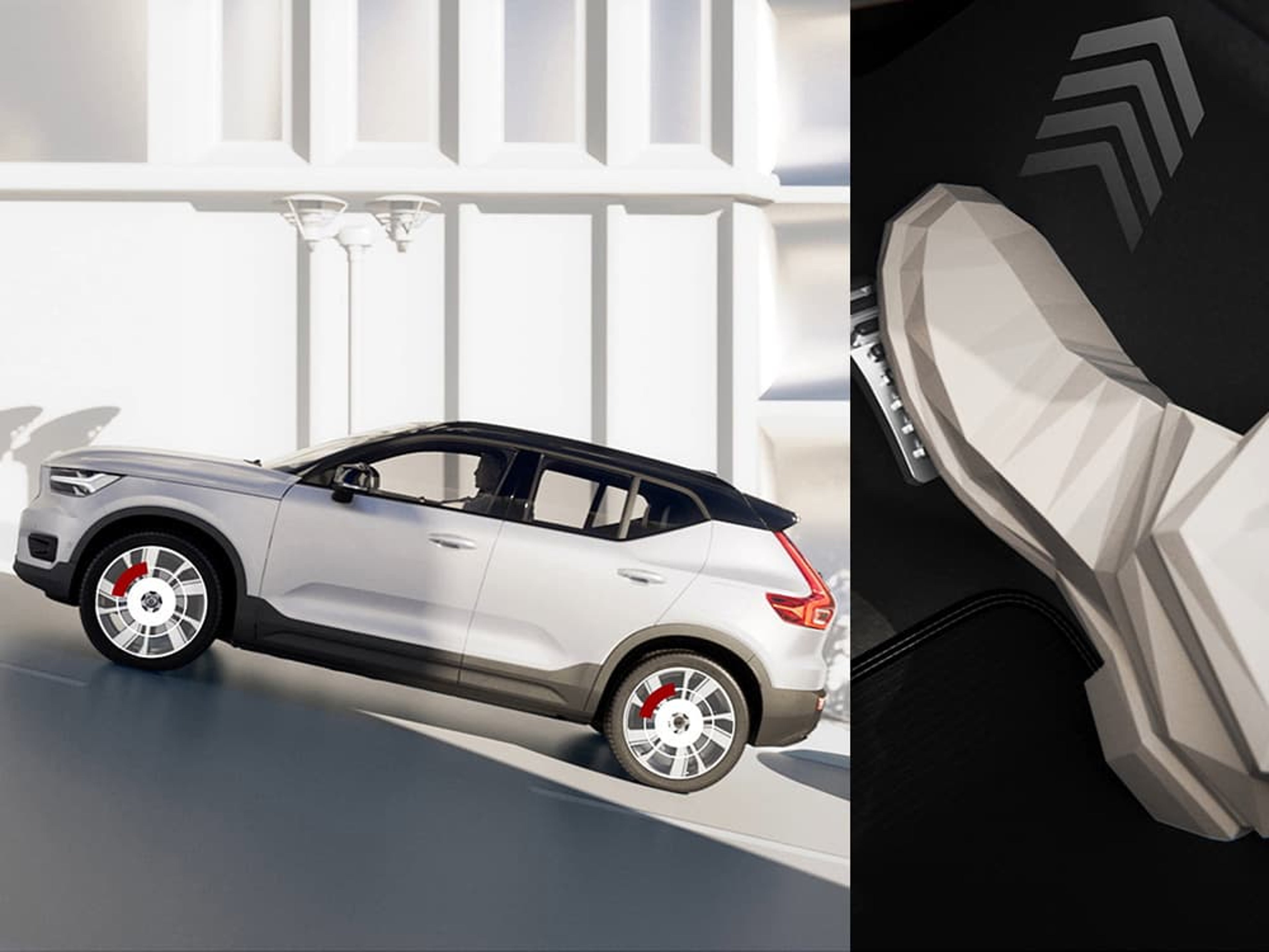 Een grafische weergave illustreert hoe een Volvo remt met One Pedal Drive op een helling.