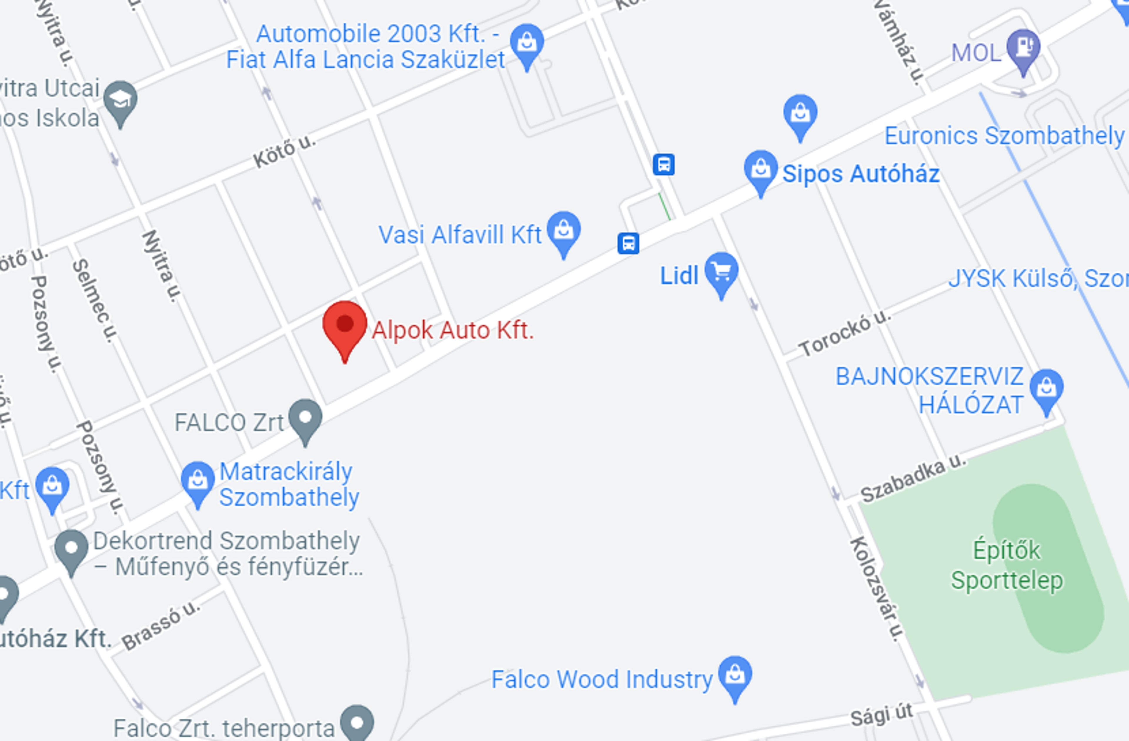 A Volvo Alpok Autó Szombathely lokációja térképen