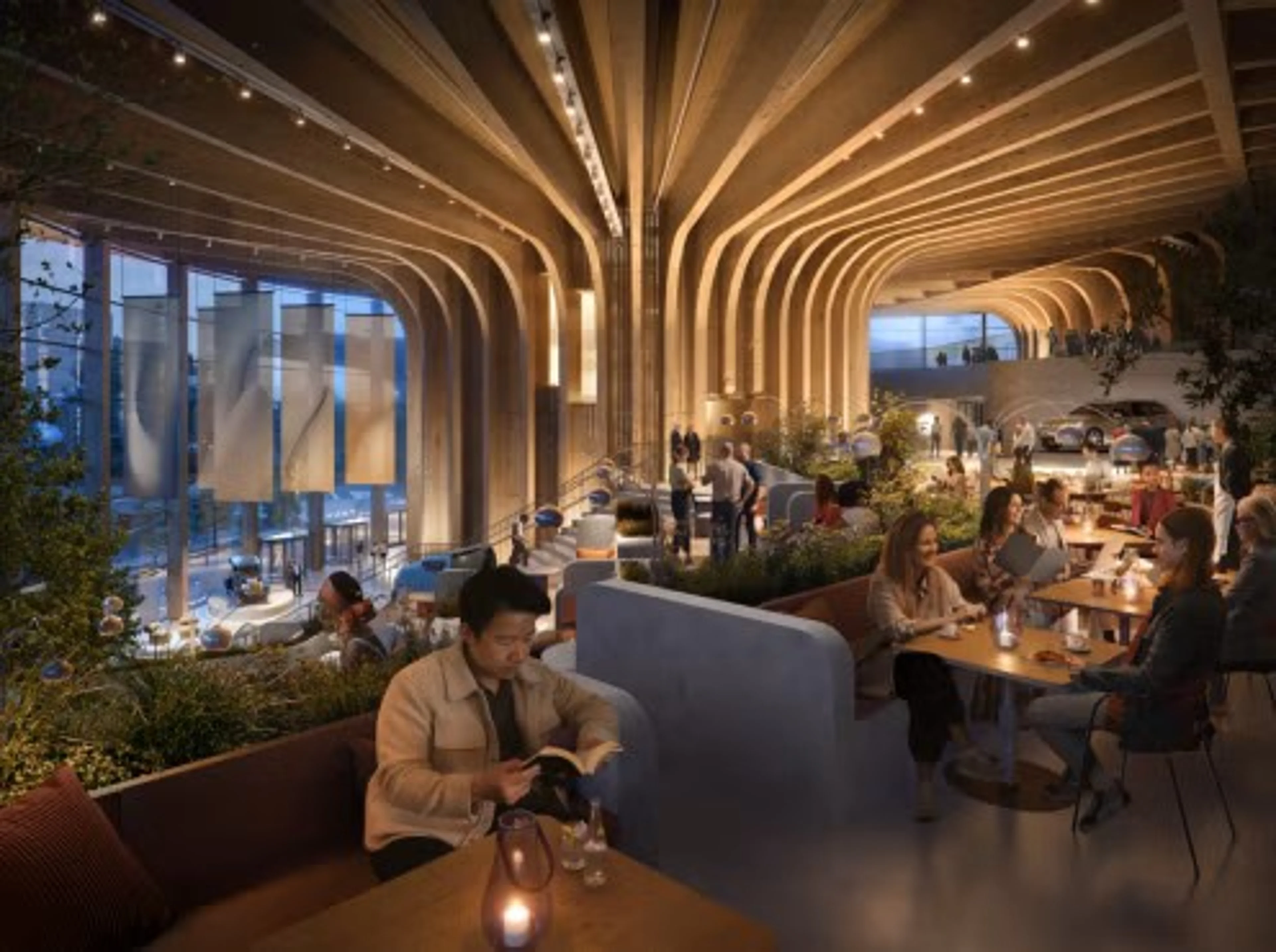 Eating lunch inside the World Of Volvo