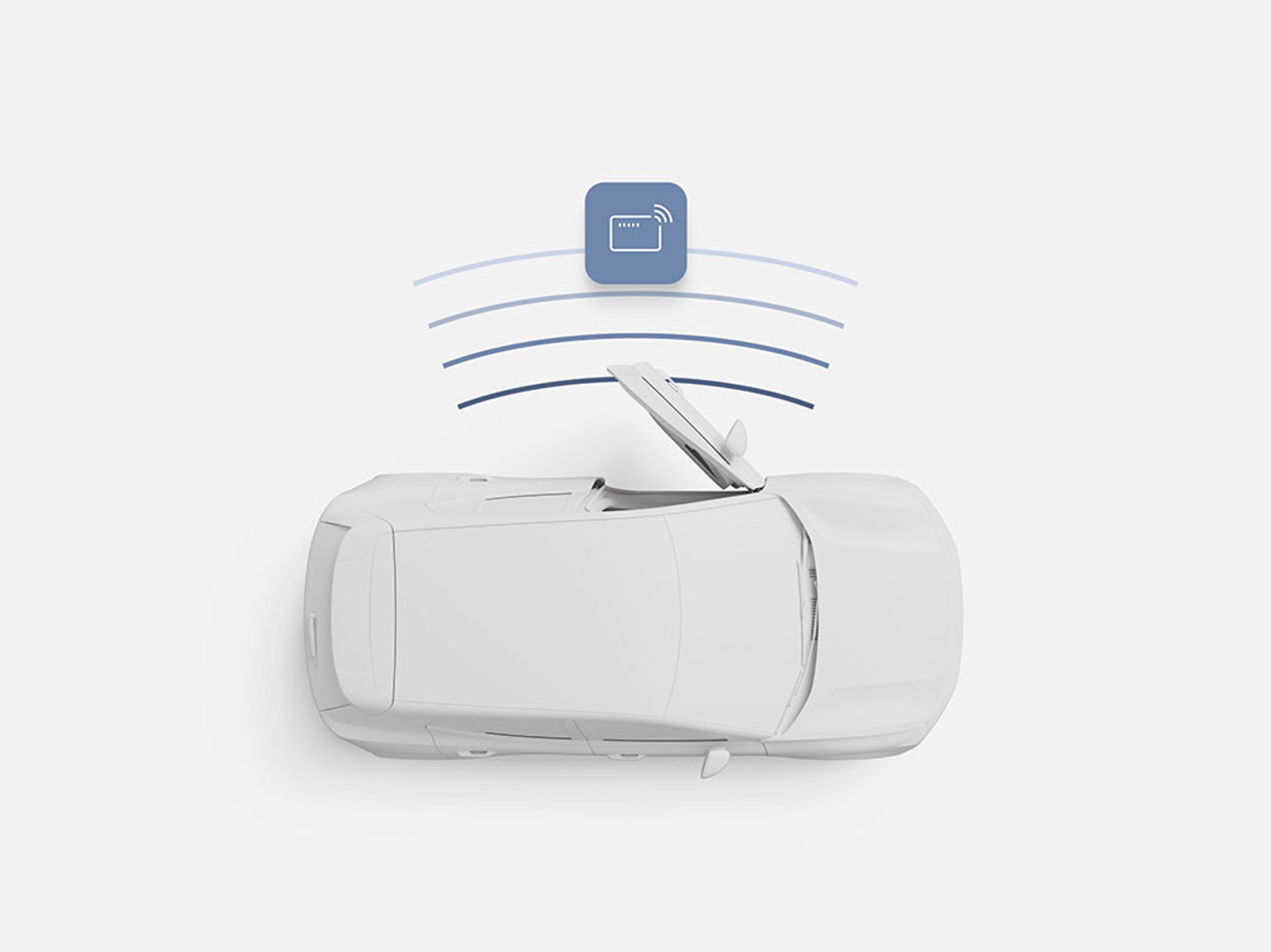 Vue du haut d’un SUV EX30 montrant l’interaction à distance avec la clé