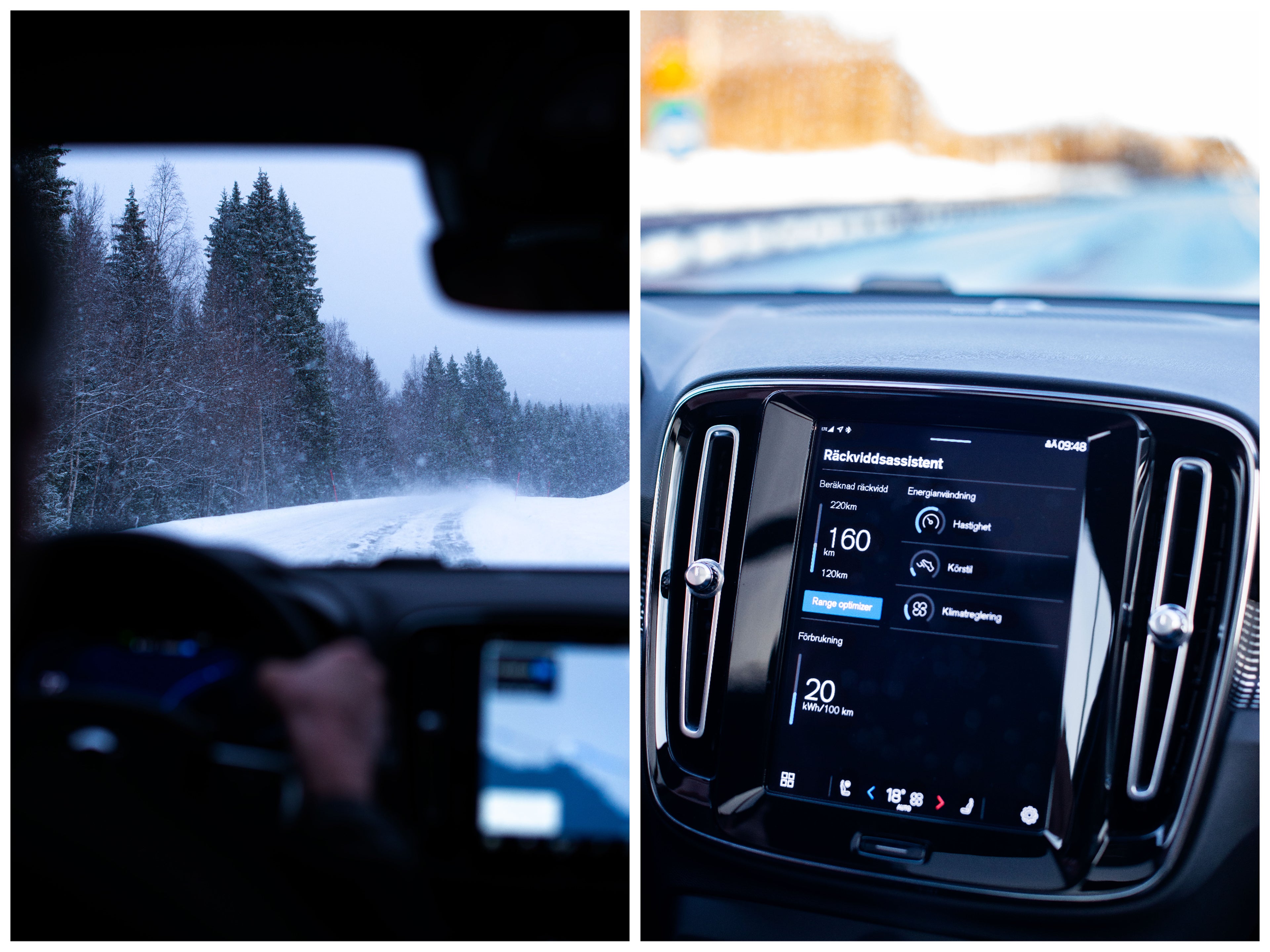 collage- bilder av midtkonsoll og dashbord