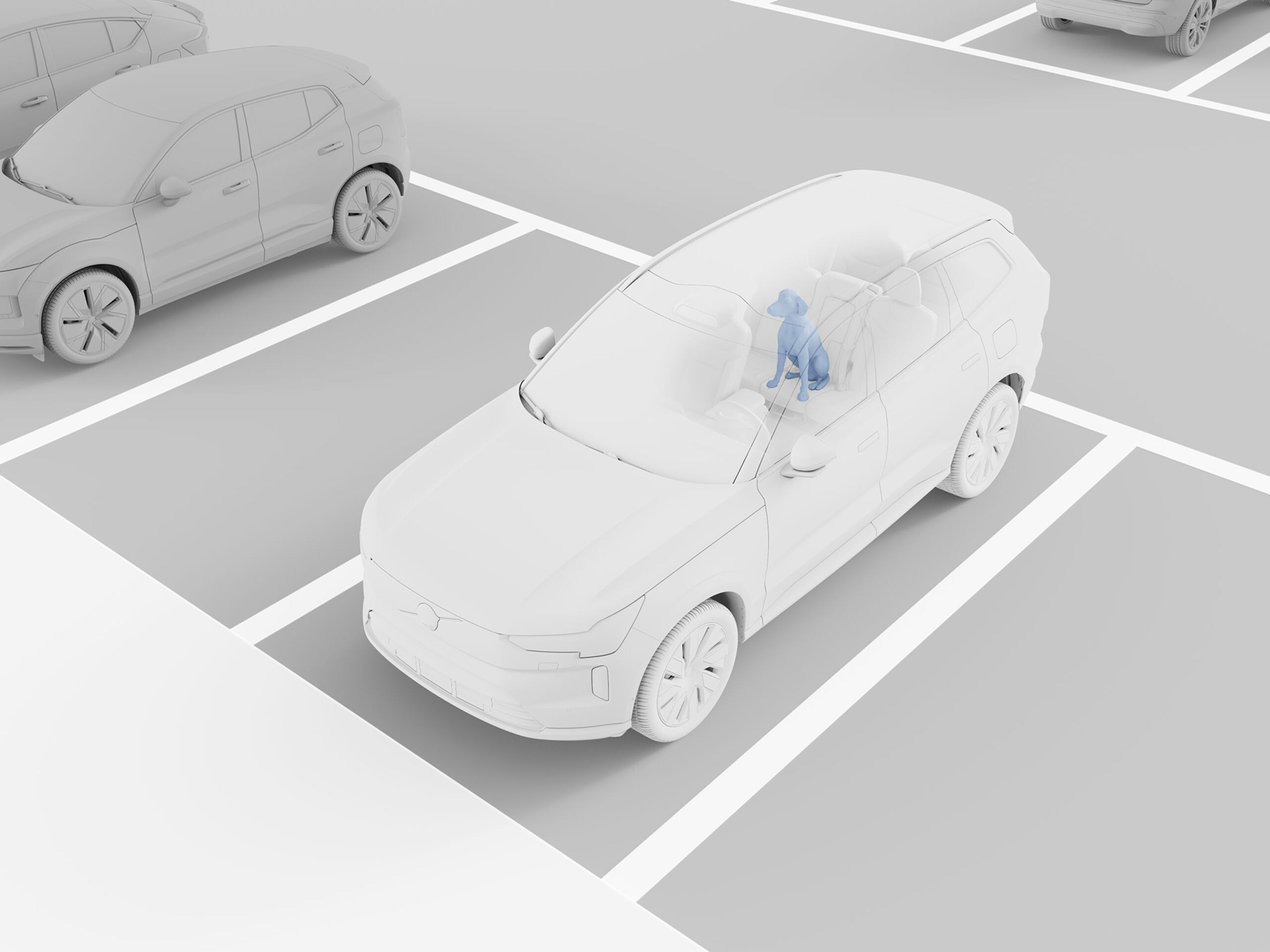 Desenho de uma demonstração do sistema de deteção com um cão.