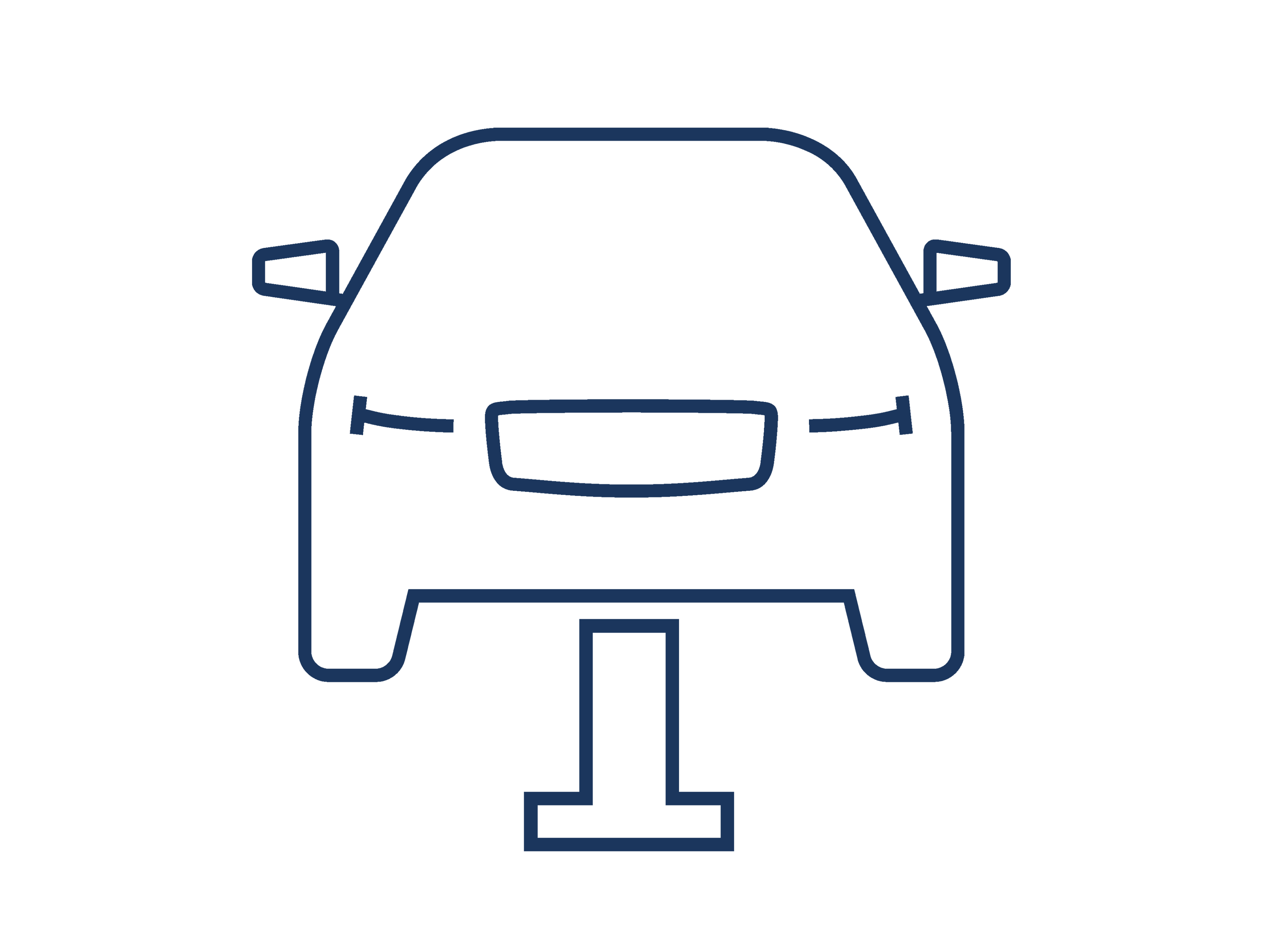 Icon "Service", das in blauen Linien ein Auto auf einer Hebebühne zeigt.