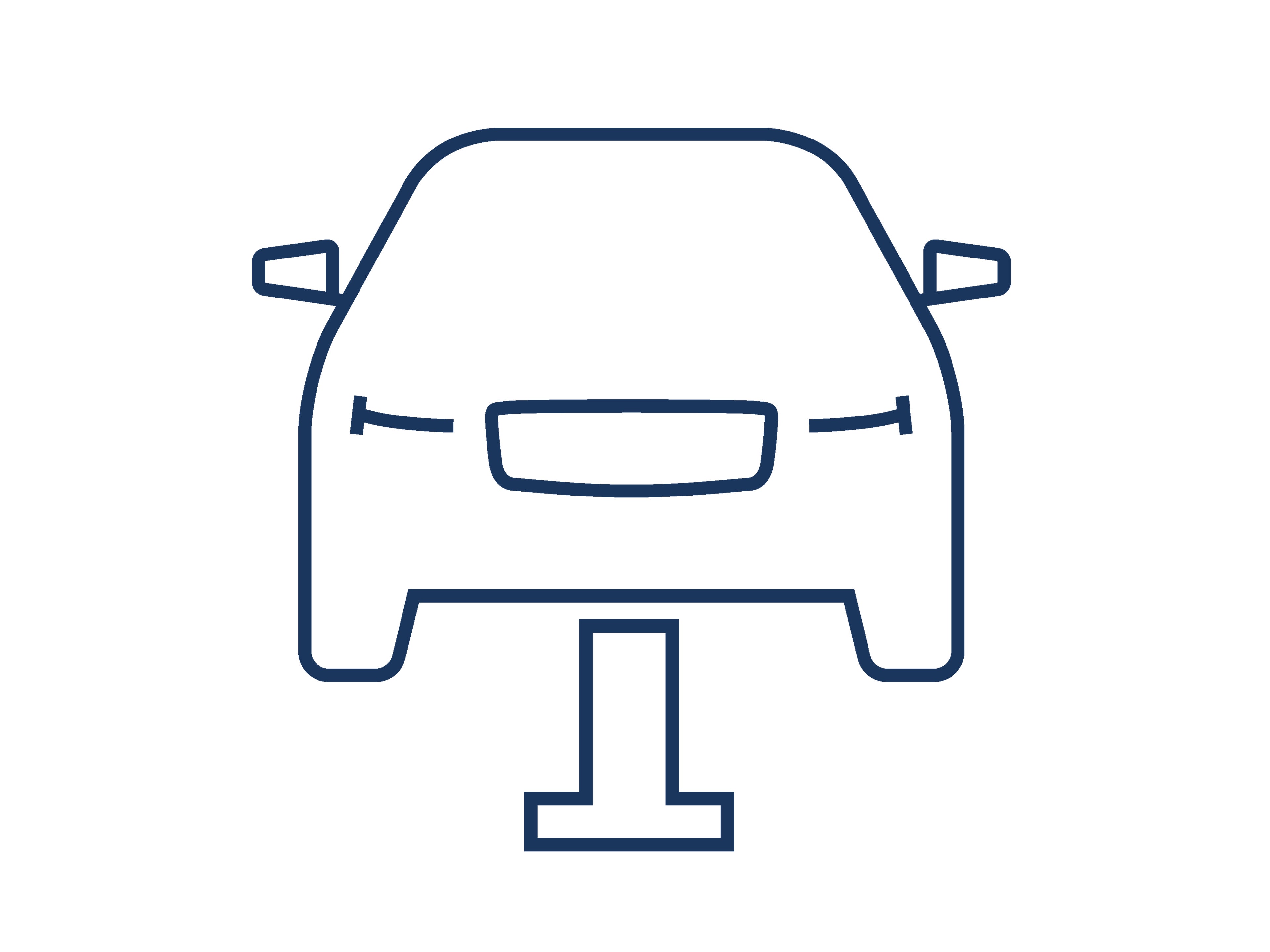 Icon "Service", das in blauen Linien ein Auto auf einer Hebebühne zeigt.