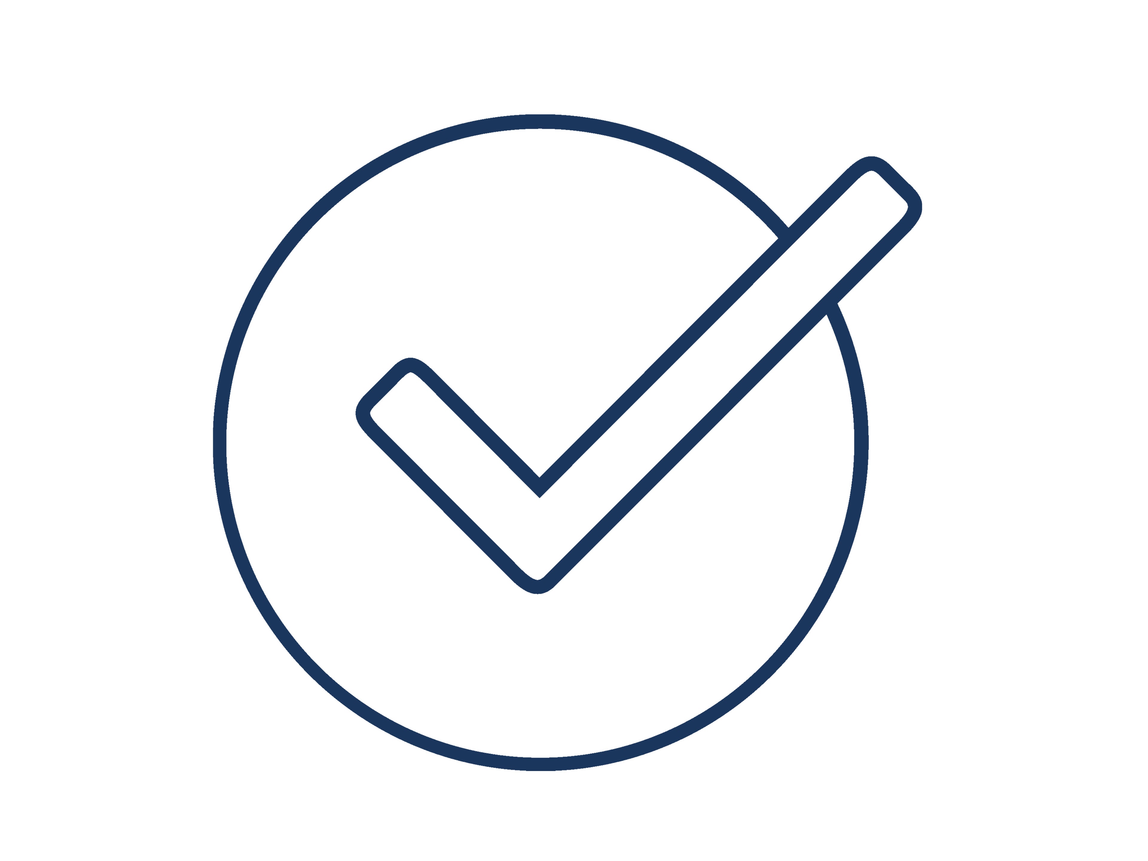 Icon "Sicherheitscheck", das in blauen Linien einen Kreis mit einen Haken zeigt.