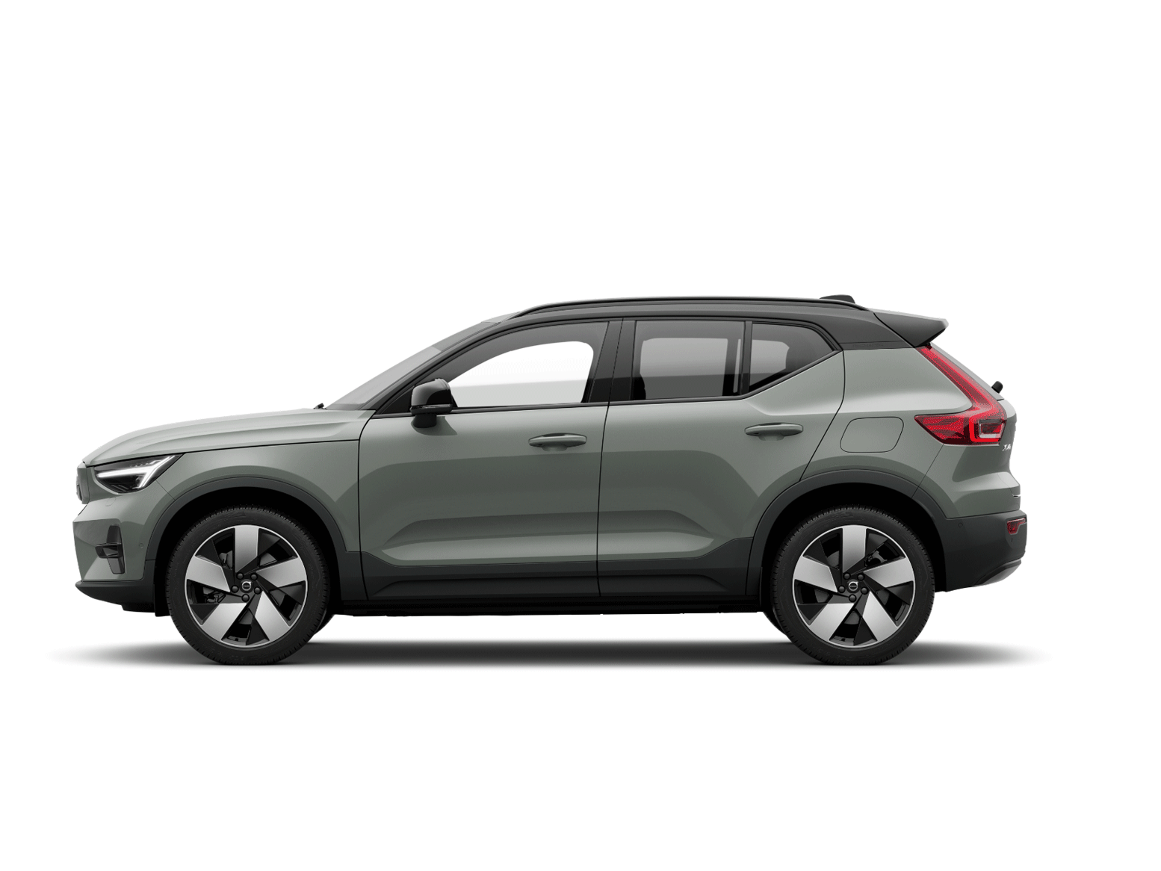 A side profile view of a fully electric Volvo EX40.