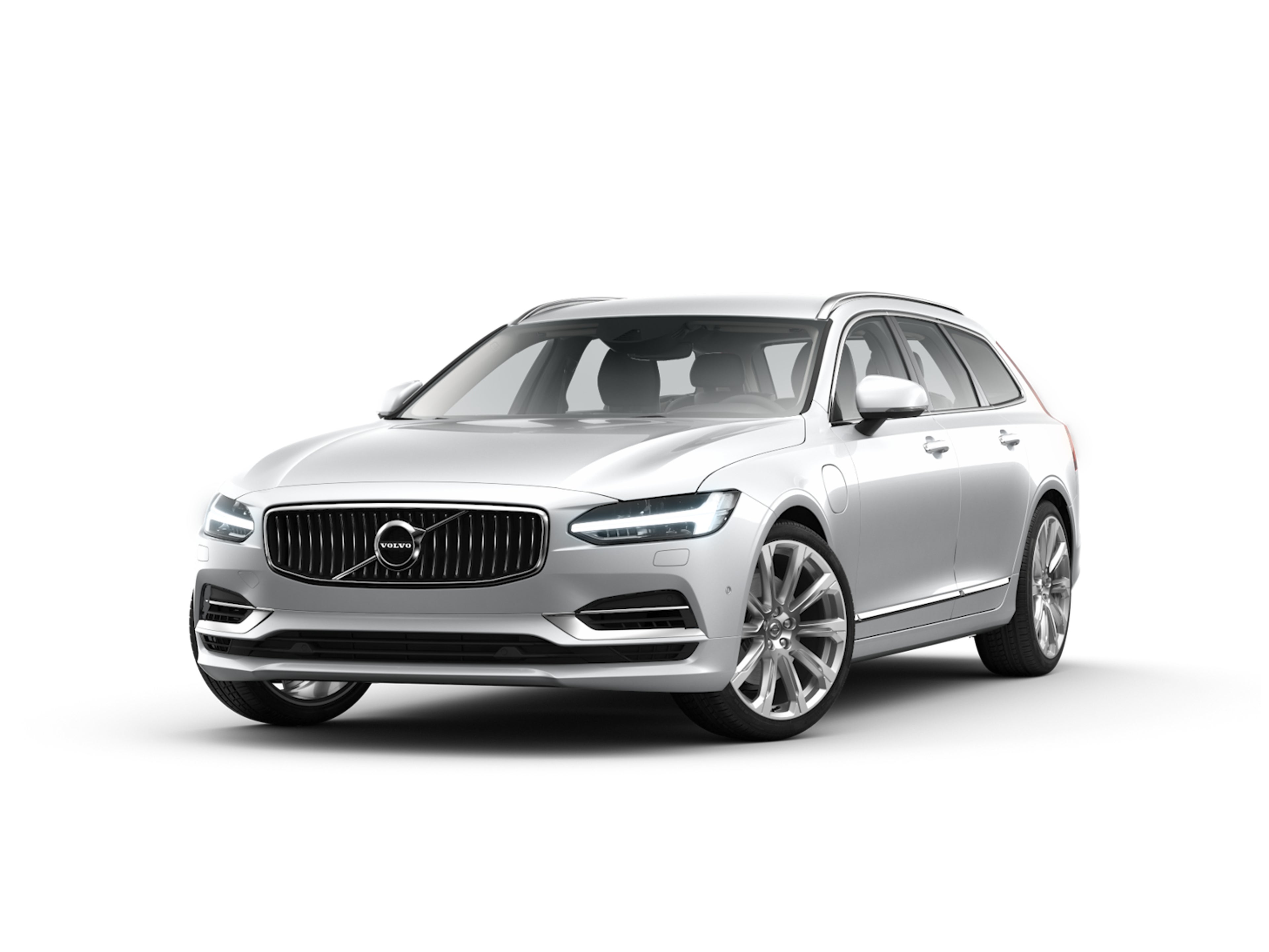 A front facing image of the Volvo V90 in silver dawn.