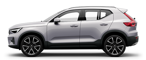 A silver Volvo XC40 SUV standing still.
