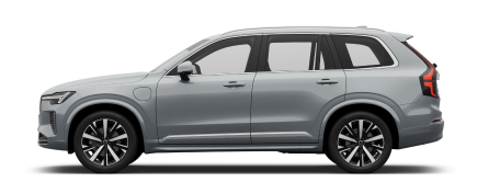 The side profile of a Volvo XC90 Recharge plug-in hybrid SUV.
