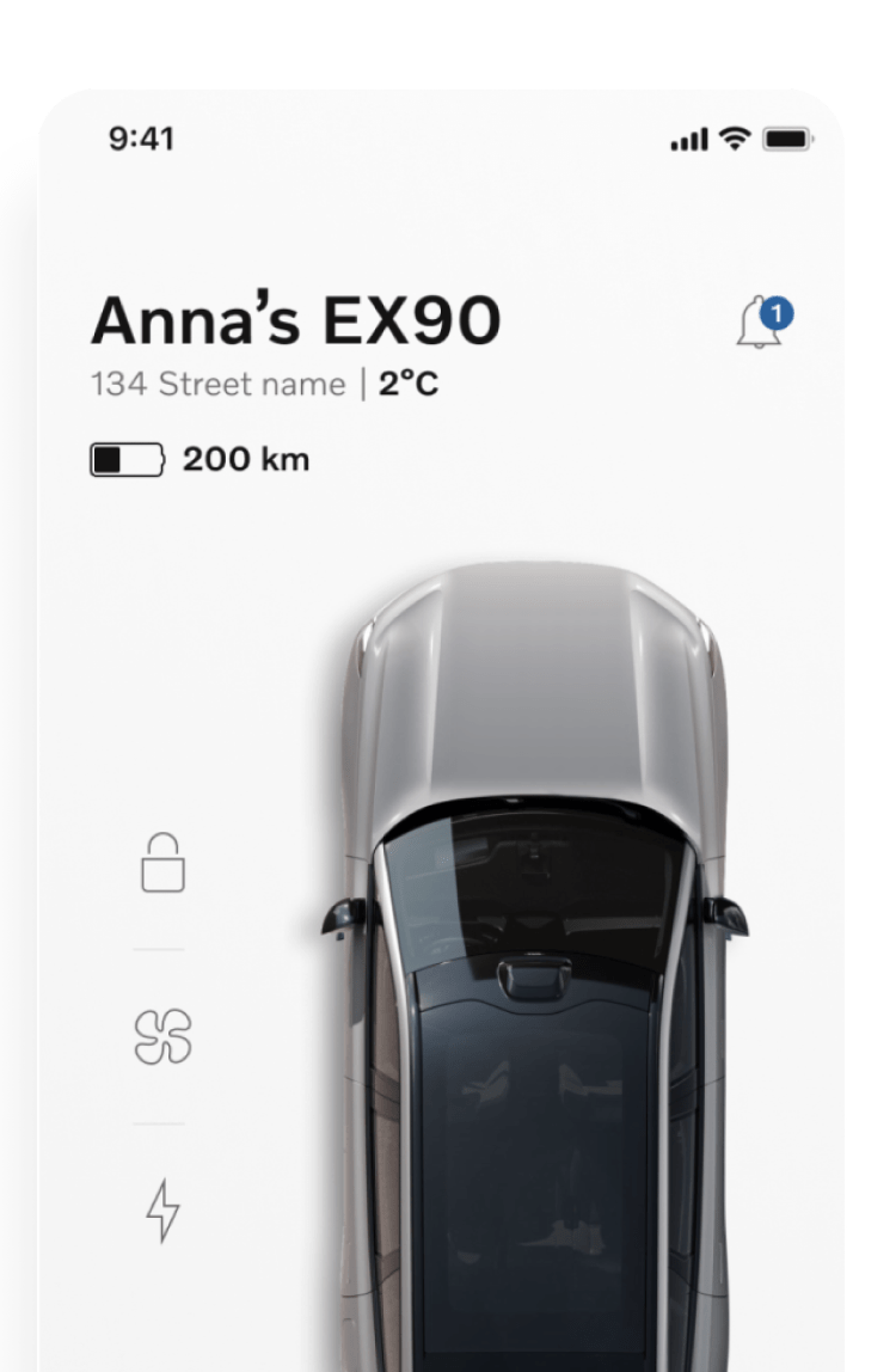 The Volvo Cars app and the top view of an EX90