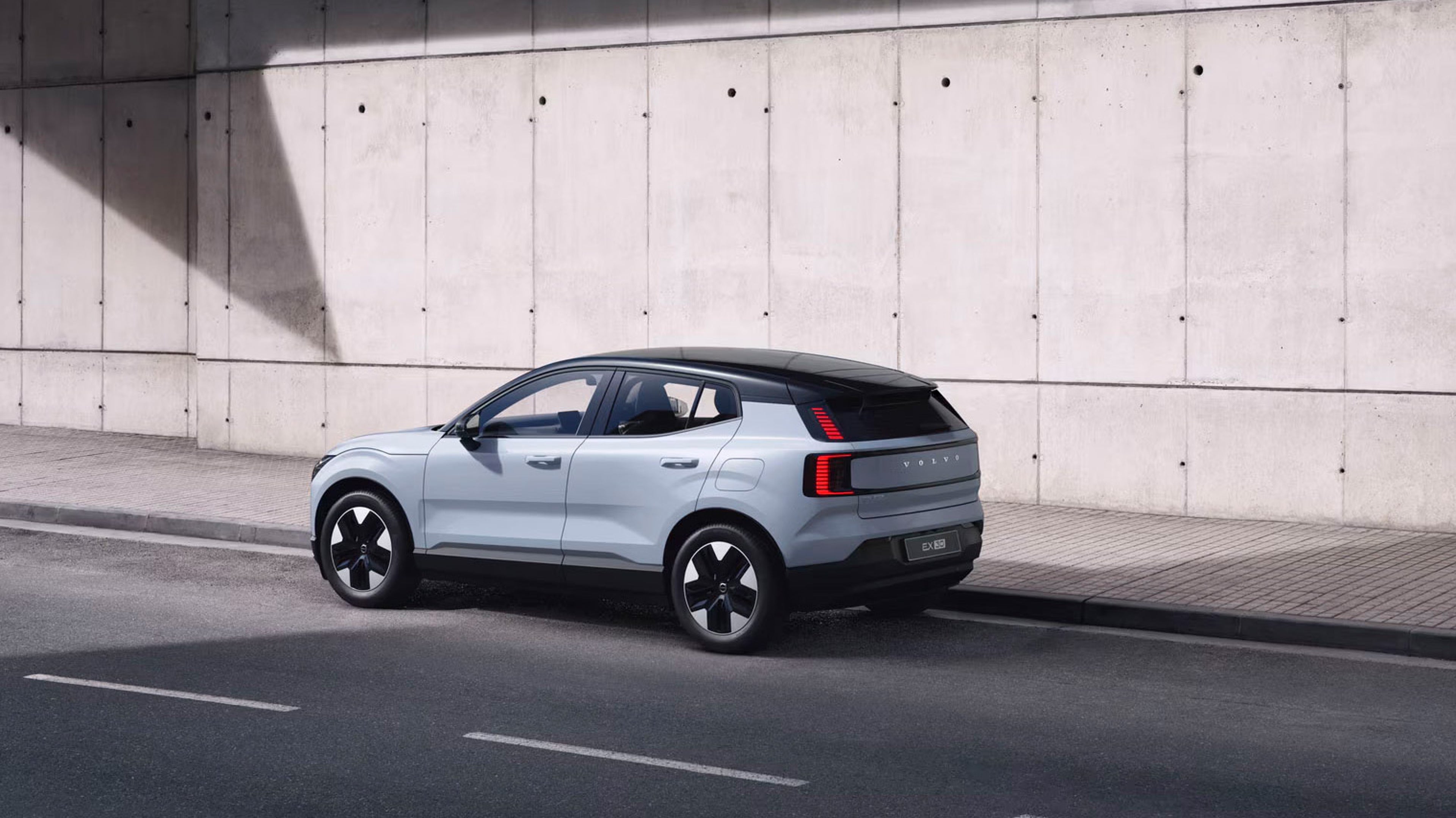 EX30 at three quarter angle in front of sunlit angular background