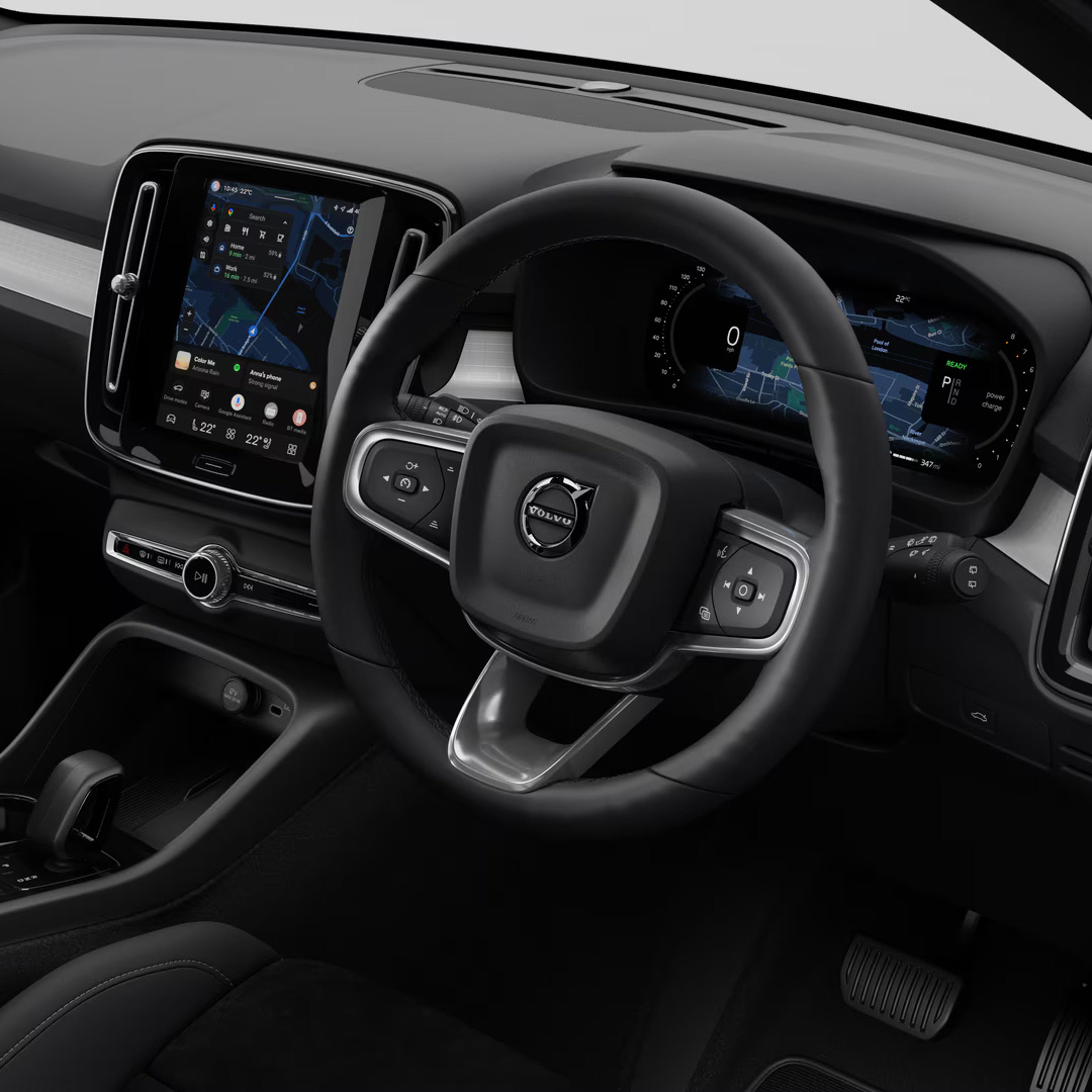 XC40 black edition steering wheel and dashboard close up