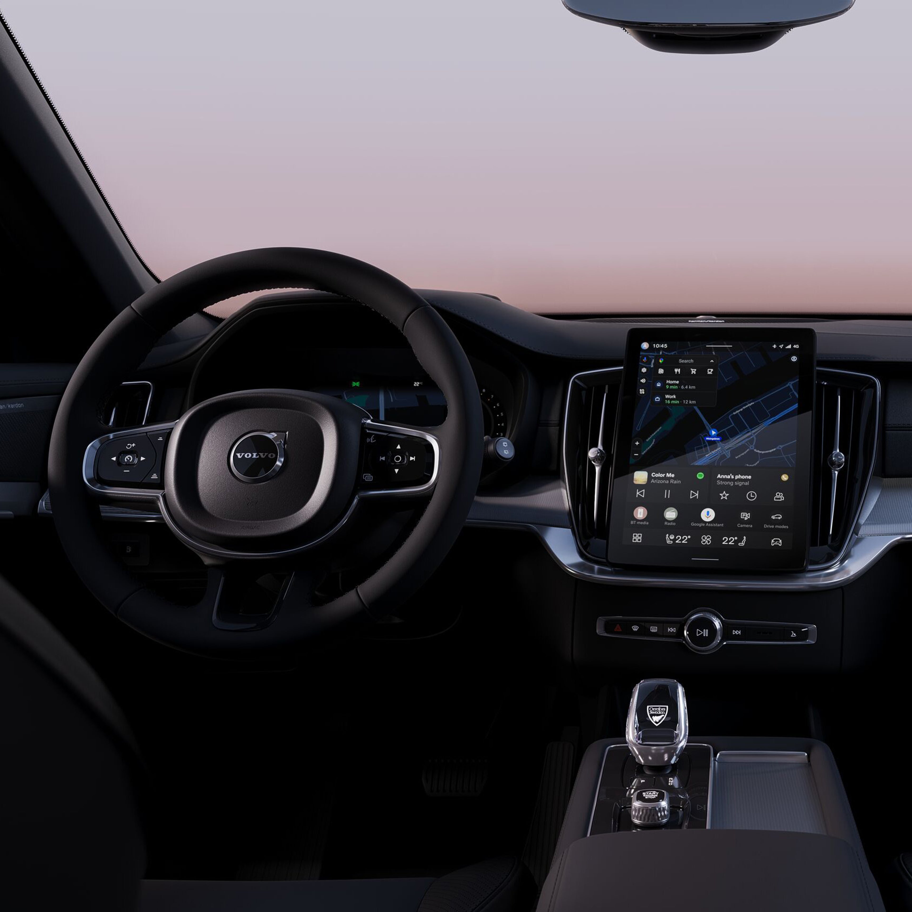 Close up of XC90 black edition steering wheel and dashboard