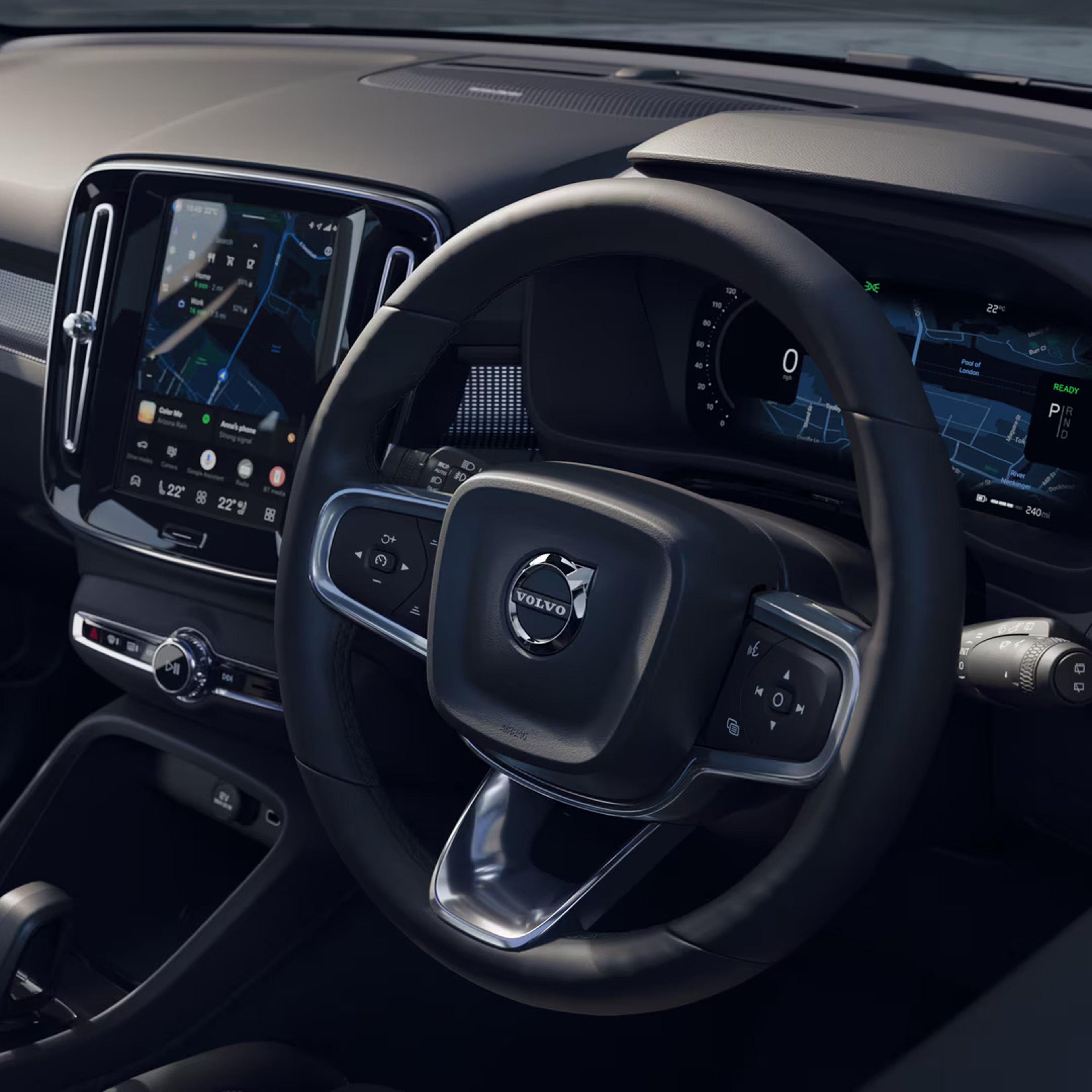 Close up of EX40 black edition steering wheel and dashboard