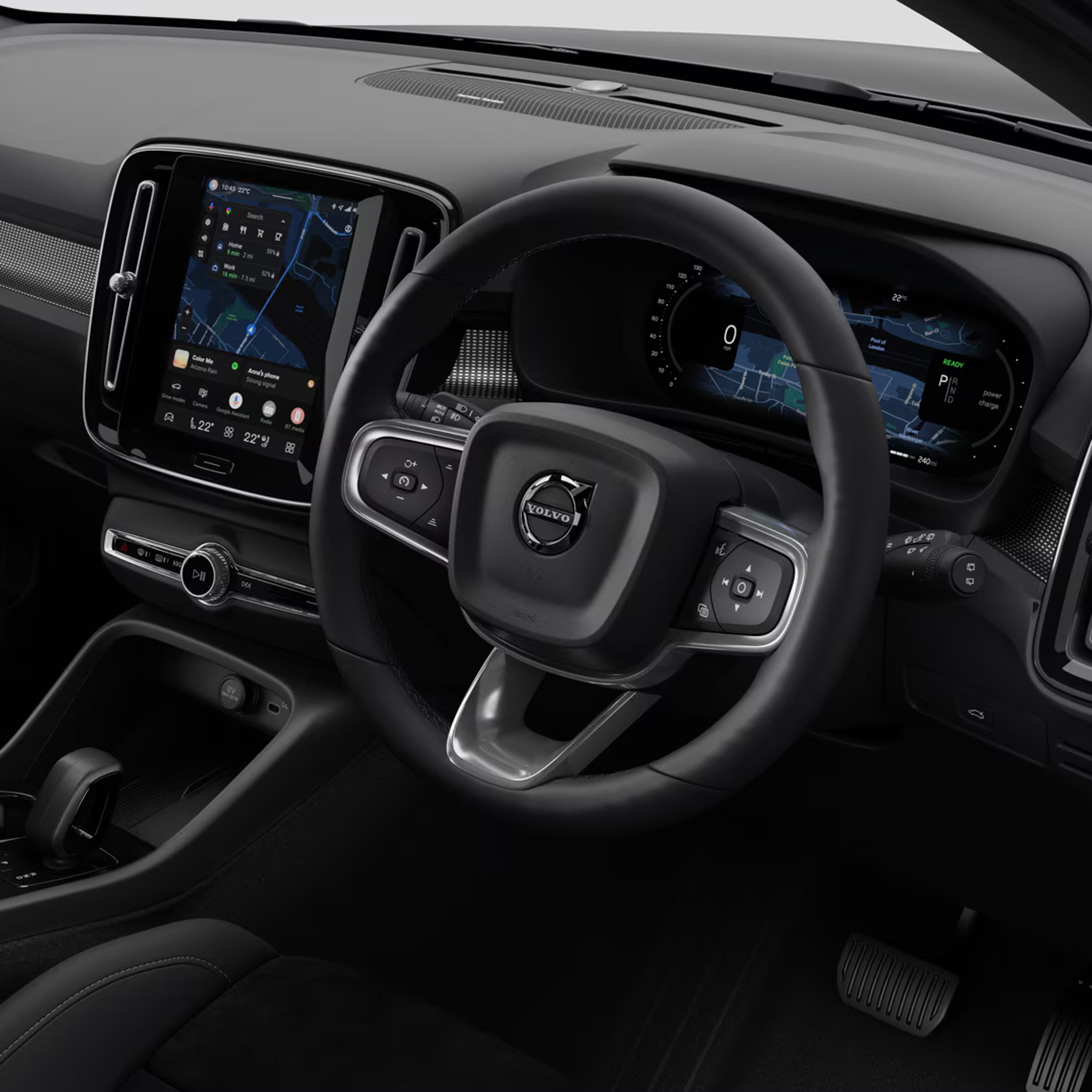 Close up of EC40 black edition steering wheel and dashboard