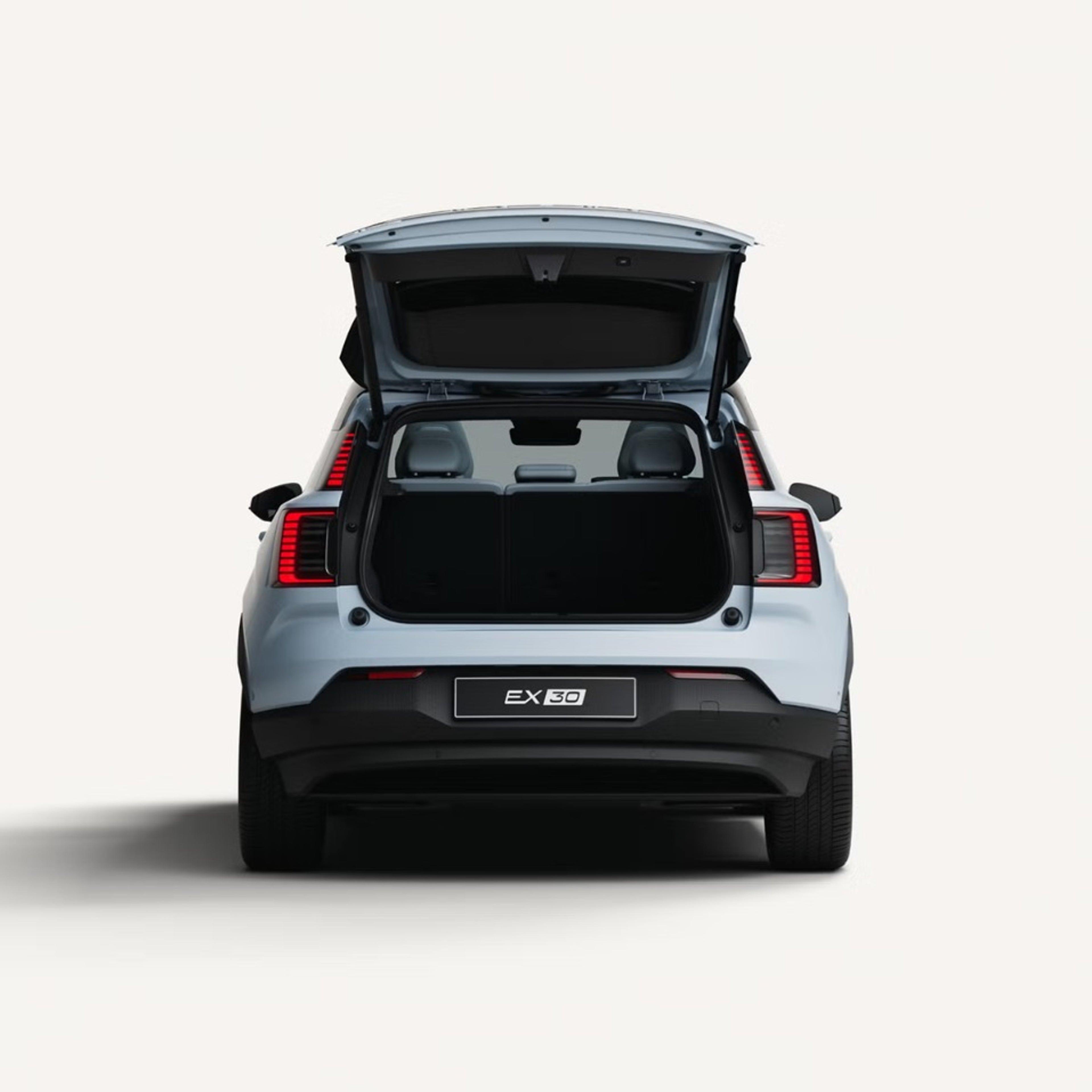 Rear view of EX30 with the boot hatch open