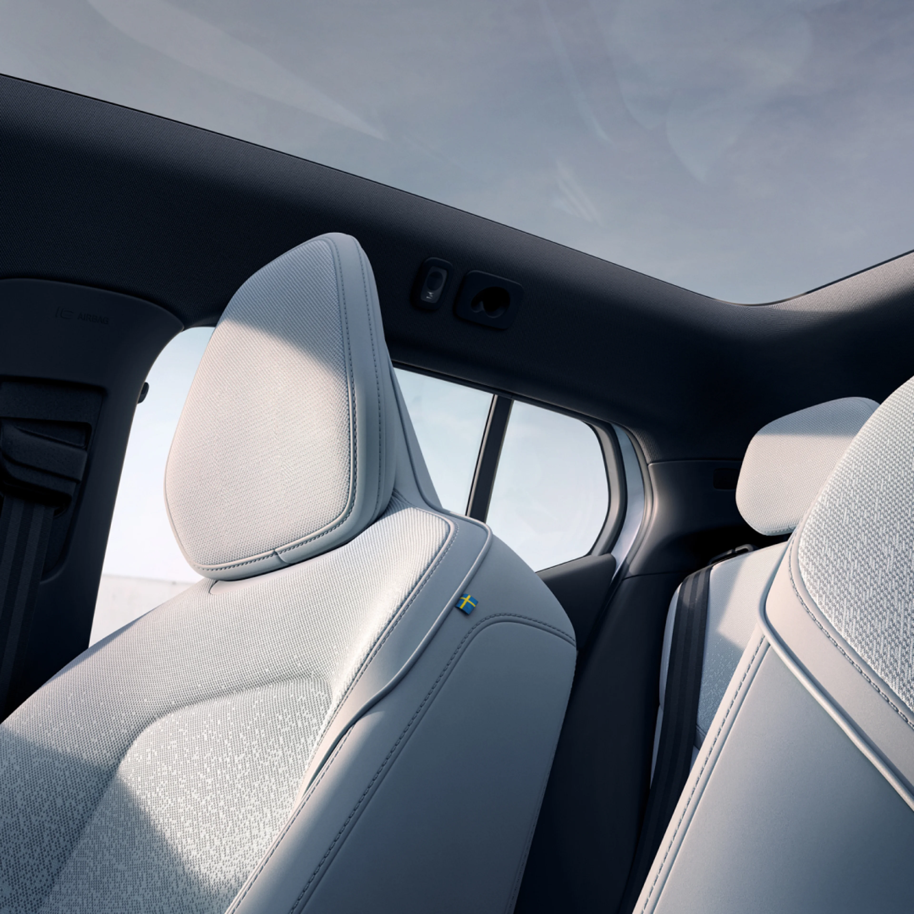 An interior view of the panoramic roof and comfortable seats
