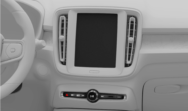 Centre display and defroster buttons on the button panel below the centre display