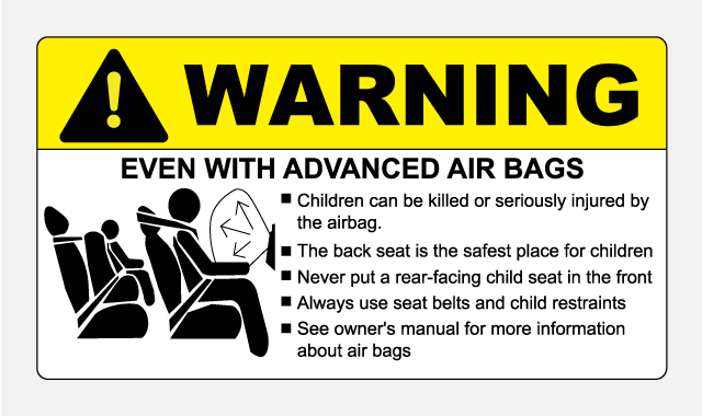 Sun visor warning label