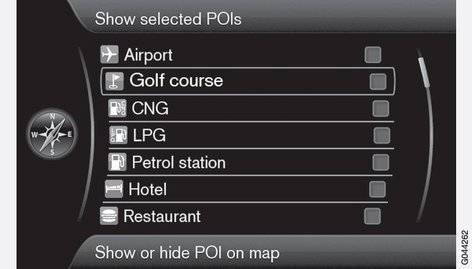 Οι επιλογές POI  που έχουν μαρκαριστεί εμφανίζονται στον χάρτη.