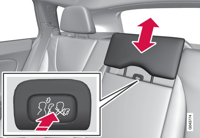 P3 V60 To adjust center head restraint in rear seat